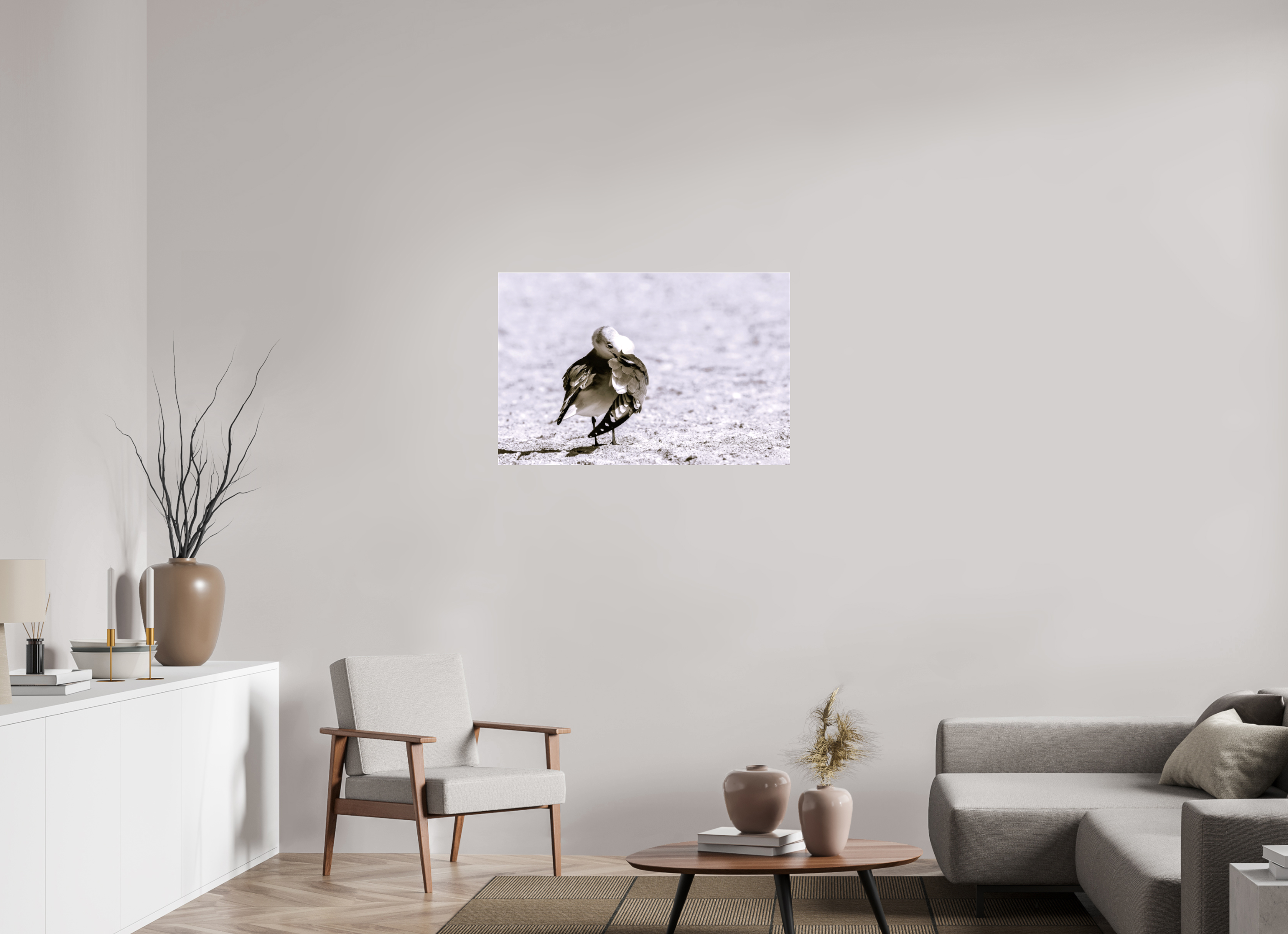 36.6 x 24″, Glossy Canvas on Stretcher Frame, 1,57" Wrapped Preening Gull