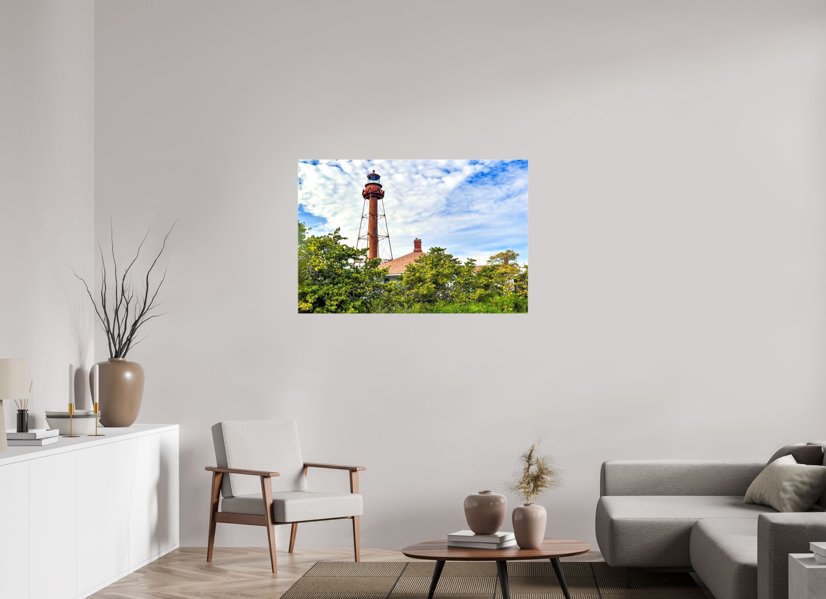 45 x 30″, Glossy Canvas on Stretcher Frame, 1,57" Wrapped Sanibel Island Lighthouse – Holiday Edition