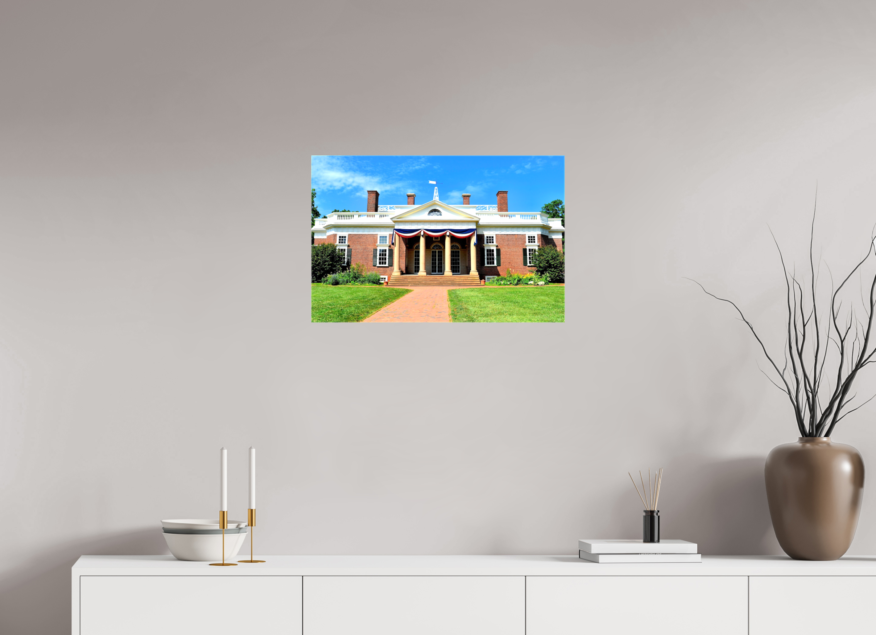 24.4 x 16″, Glossy Canvas on Stretcher Frame, 1,57" Wrapped Jefferson’s Masterpiece: Monticello at Midday