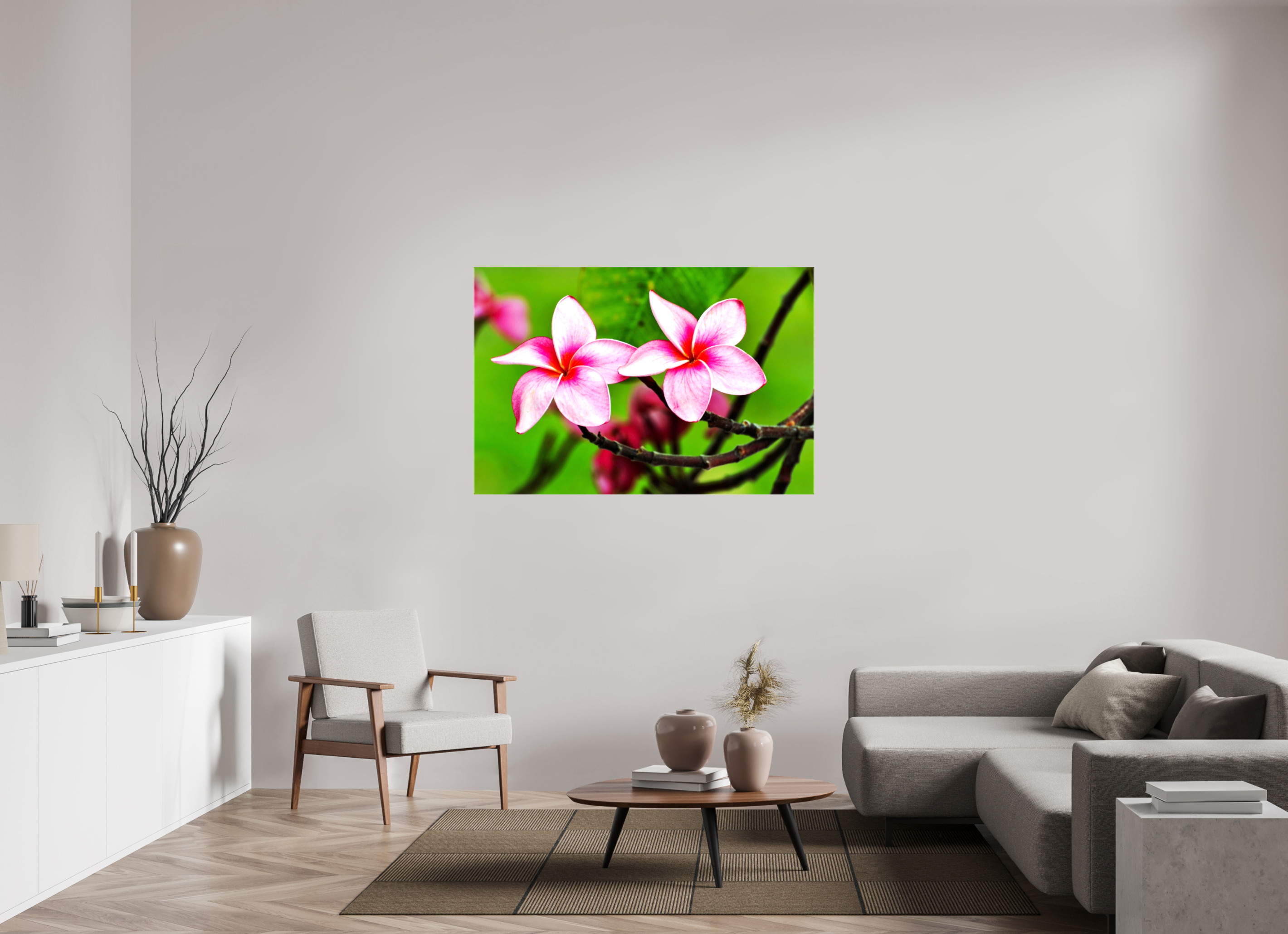 54 x 36″, Glossy Canvas on Stretcher Frame, 1,57" Wrapped Pink Plumeria Rubra (Frangipani)