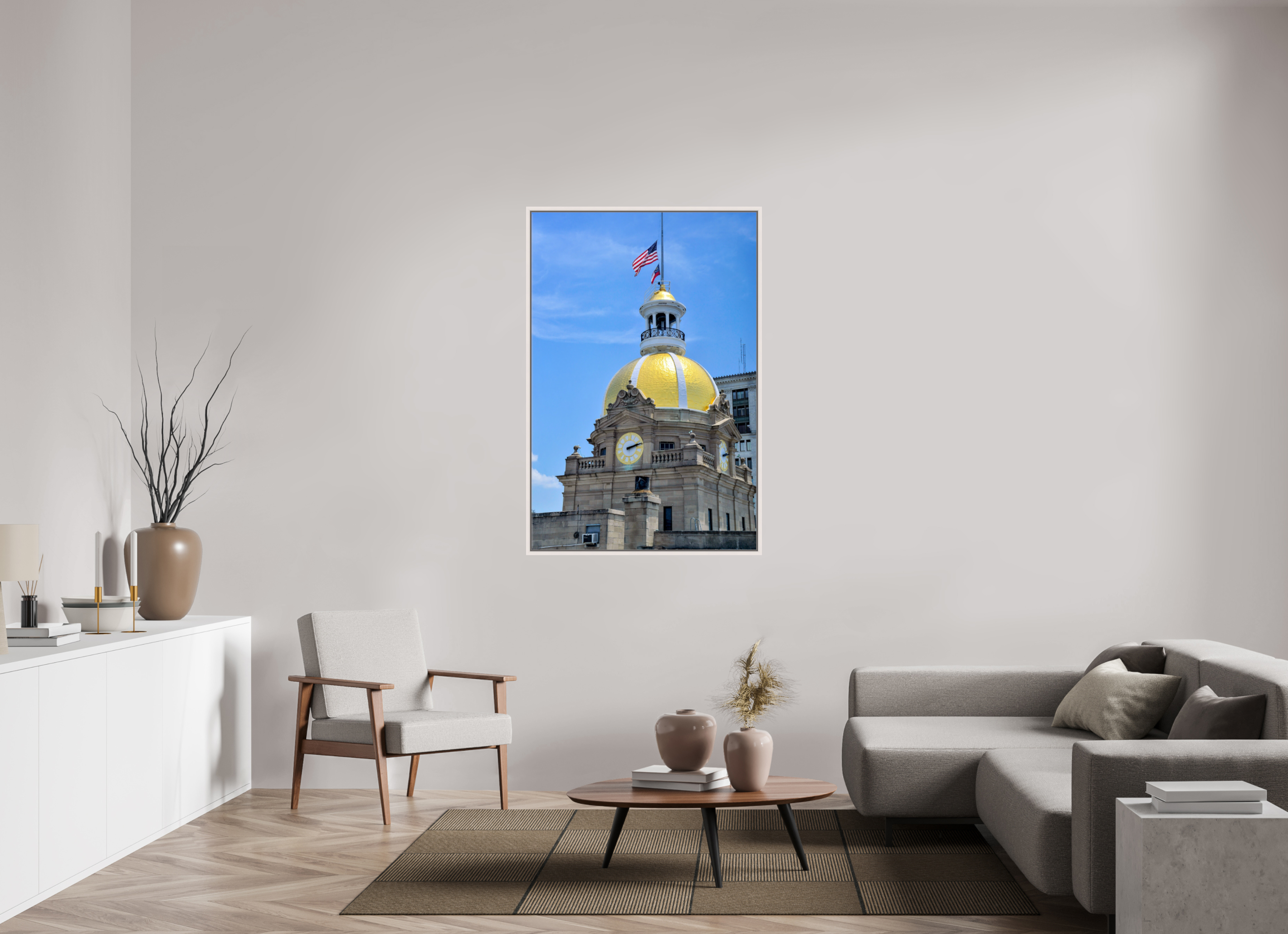 36 x 54″, Floater Frame, Basel 0.6", Maple White, Glossy Acrylic Glass The Gilded Heart of Savannah