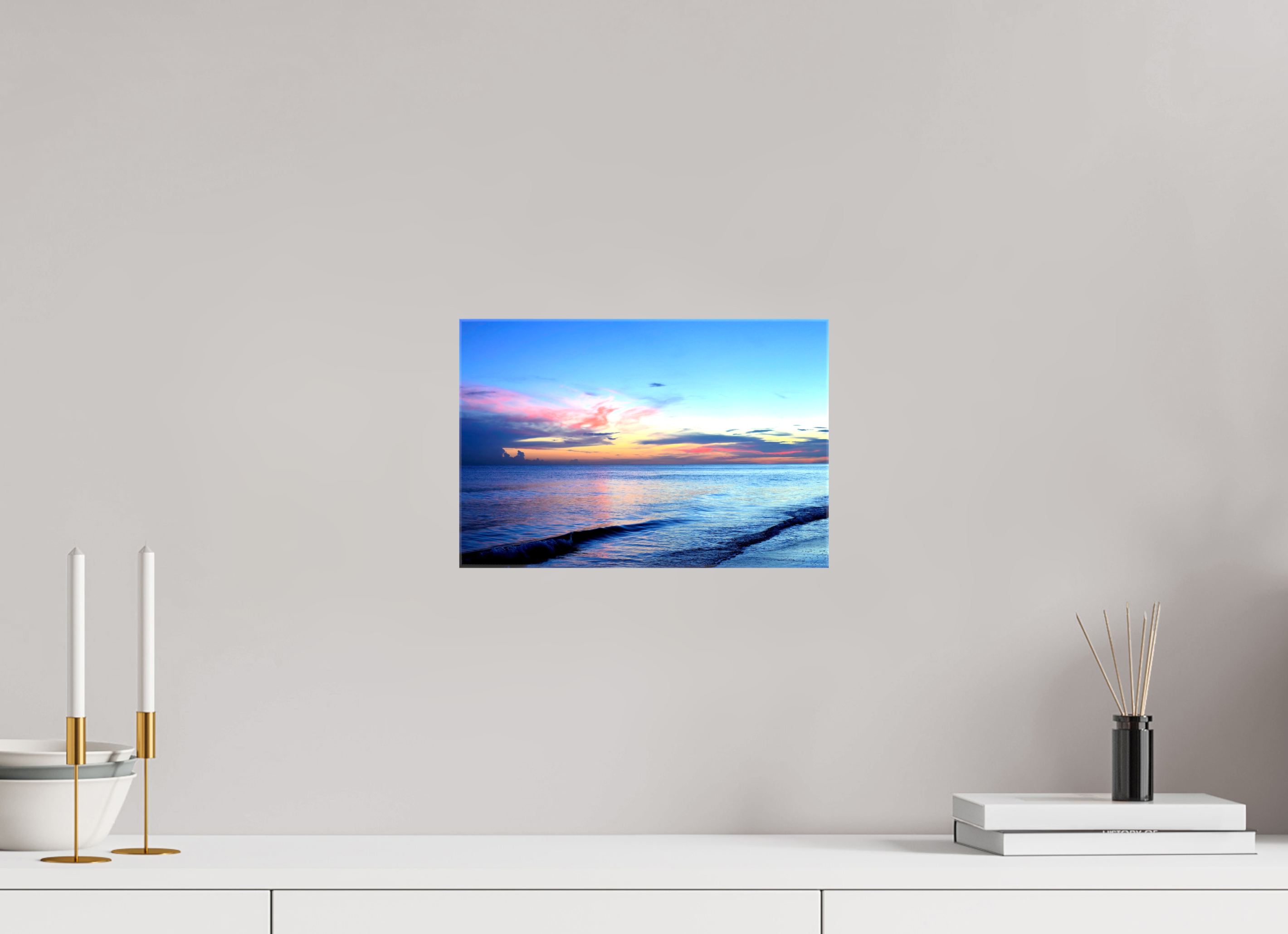 12 x 8″, Glossy Canvas on Stretcher Frame, 1,57" Wrapped Indigo Horizon