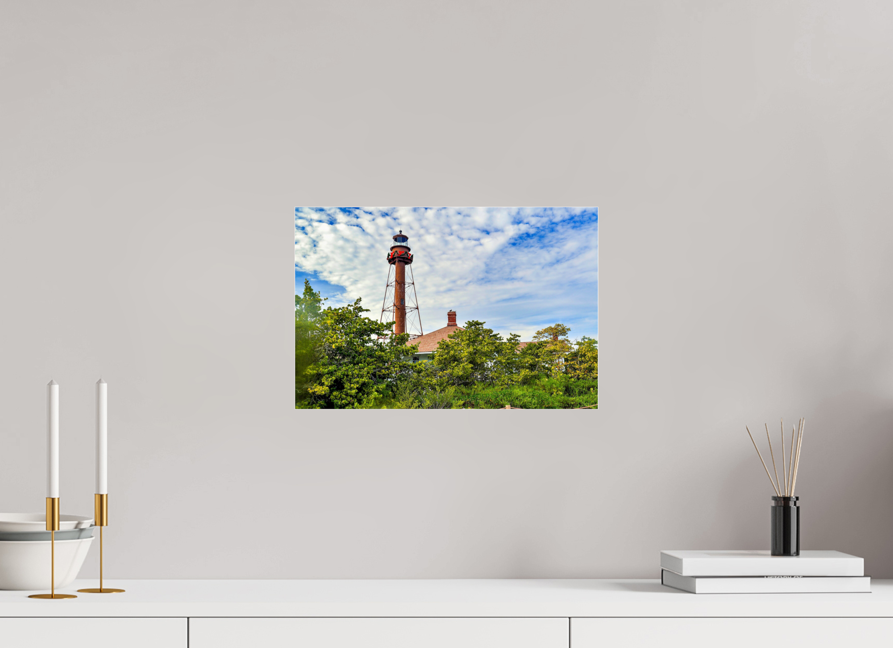 15 x 10″, Photo Print Under Acrylic Glass Sanibel Island Lighthouse – Holiday Edition