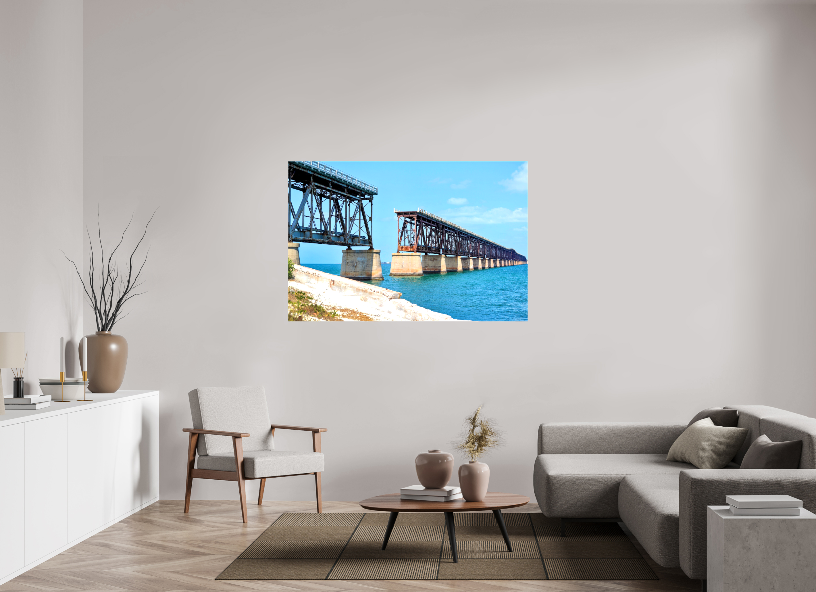 60 x 40″, Glossy Canvas on Stretcher Frame, 1,57" Wrapped Old Bahia Honda Bridge