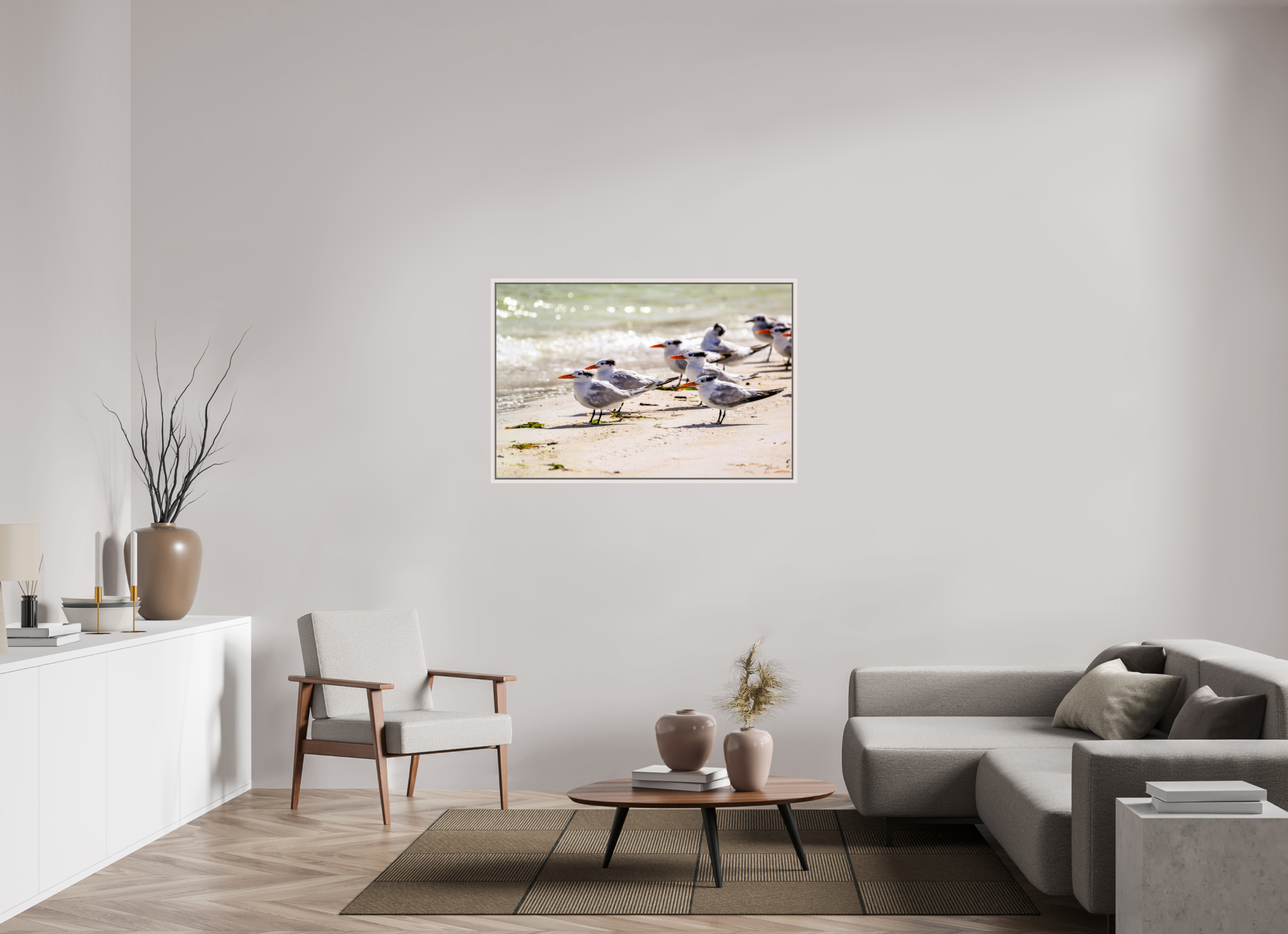 47.3 x 31″, Floater Frame, Basel 0.6", Maple White, Glossy Acrylic Glass Royal Gathering