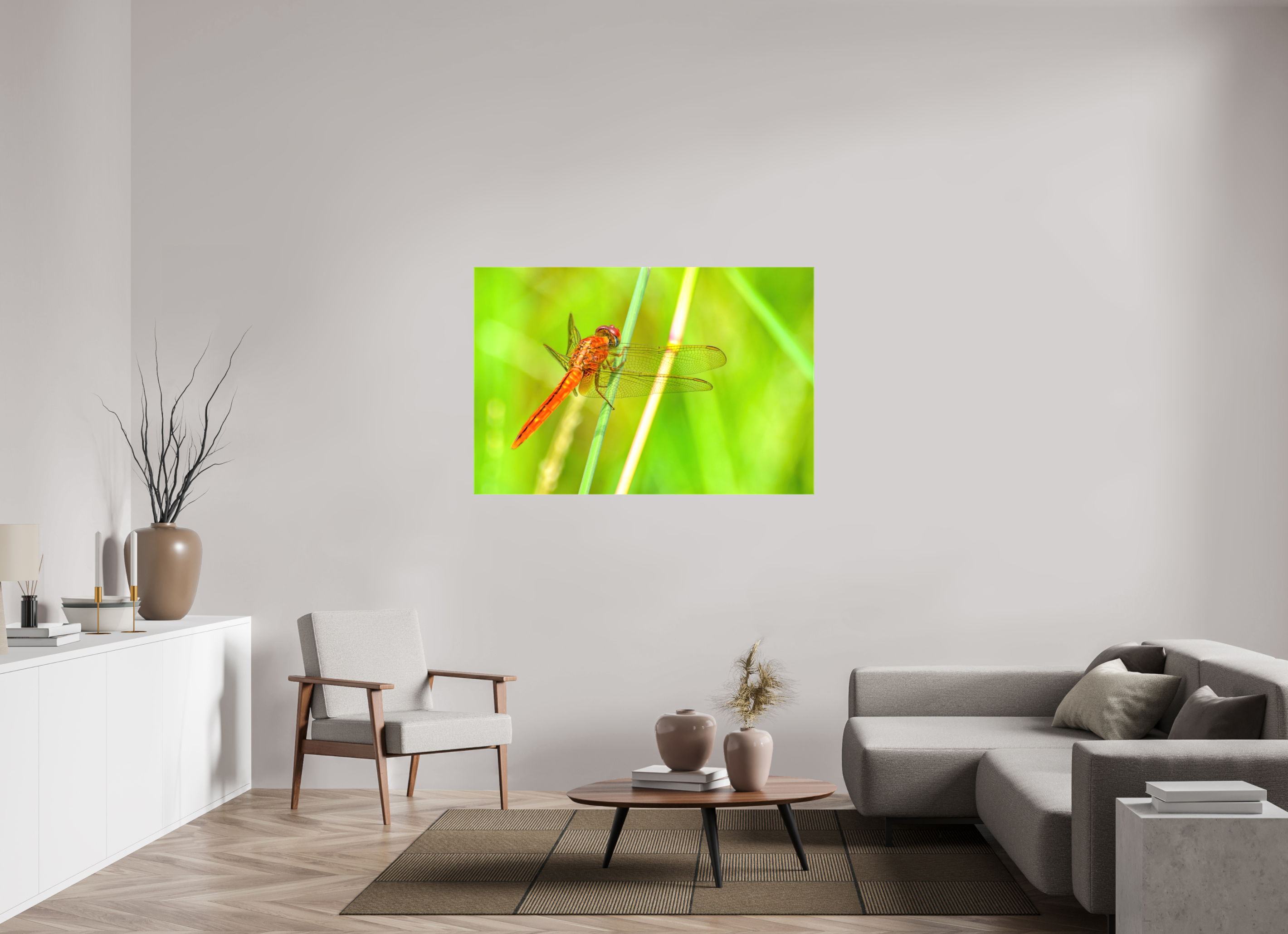 54 x 36″, Glossy Canvas on Stretcher Frame, 1,57" Wrapped Resting Scarlet Skimmer