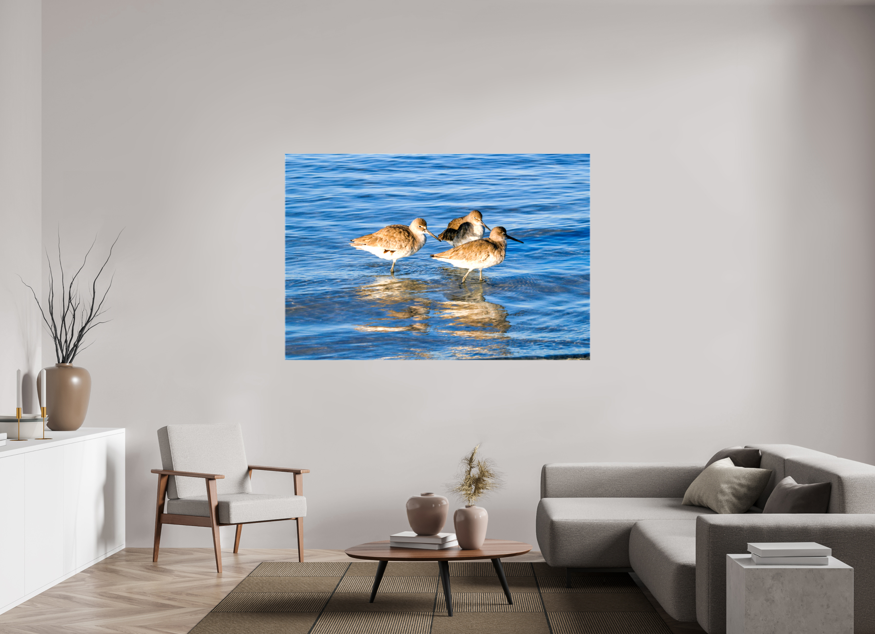 69.6 x 47″, Glossy Canvas on Stretcher Frame, 1,57" Wrapped The Shoreline Trio: Willets in the Surf