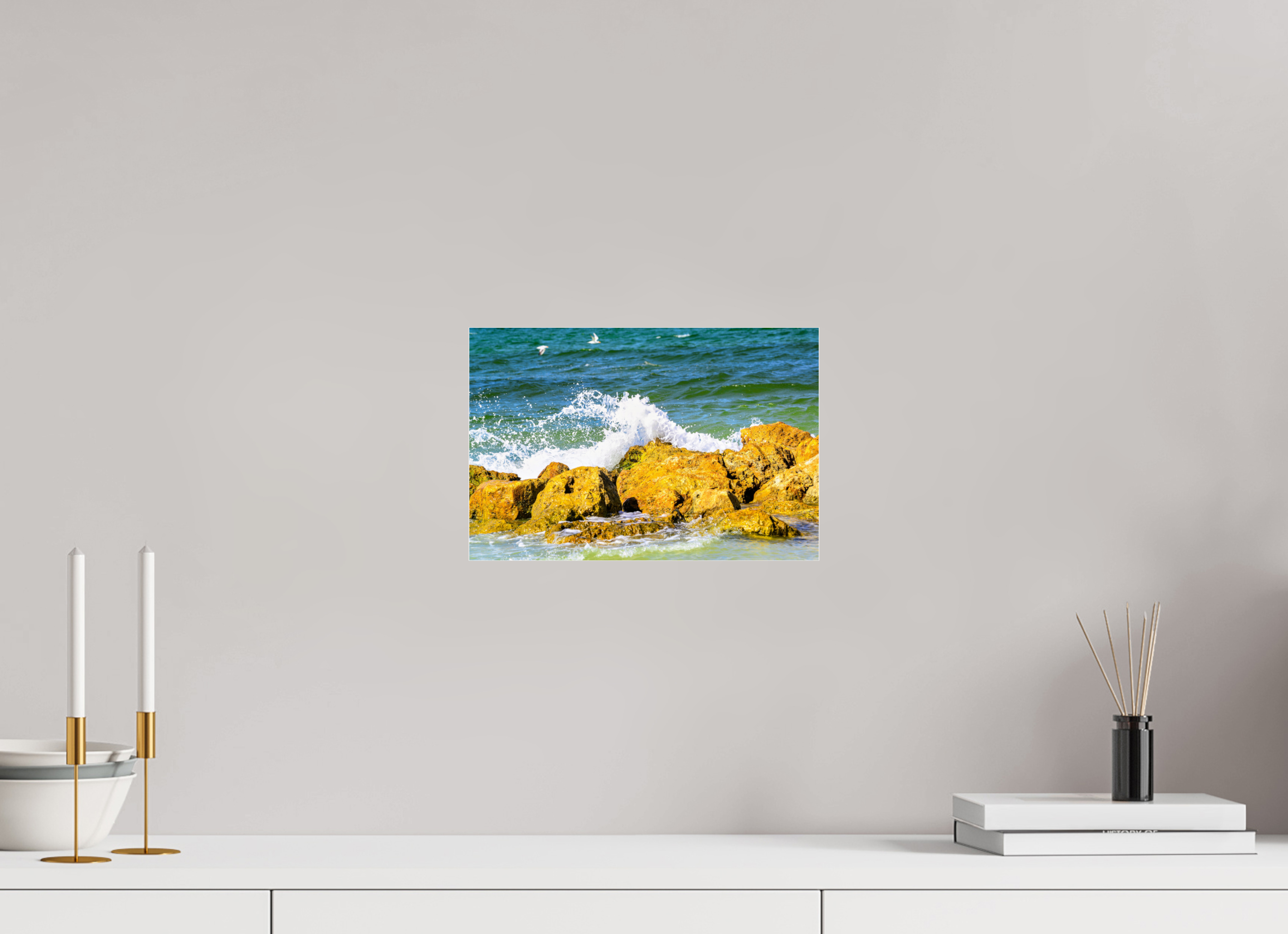 12 x 8″, Metallic Photo Print Under Acrylic Glass Waves Breaking