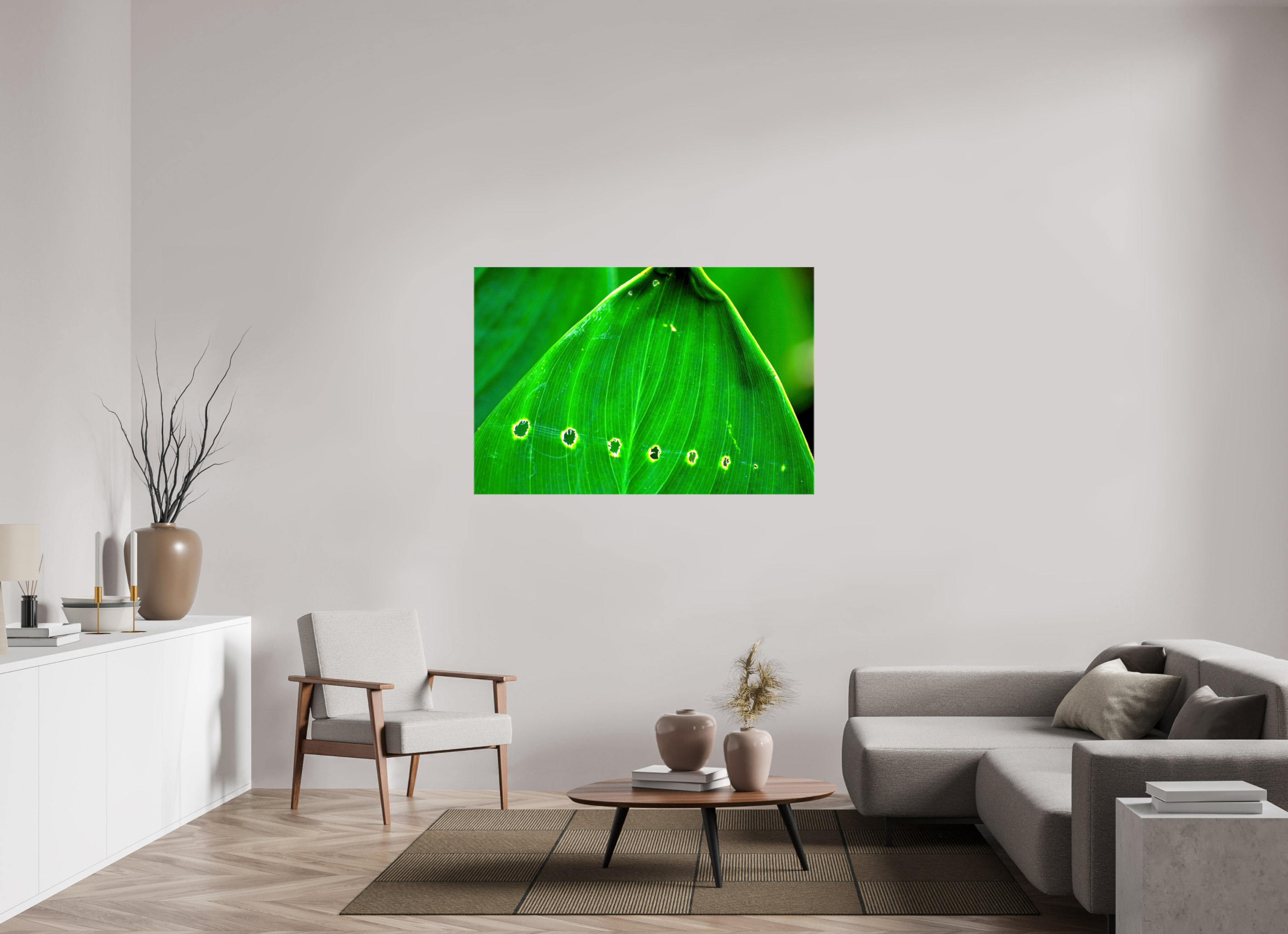 54 x 36″, Glossy Canvas on Stretcher Frame, 1,57" Wrapped Linear Progression in Green