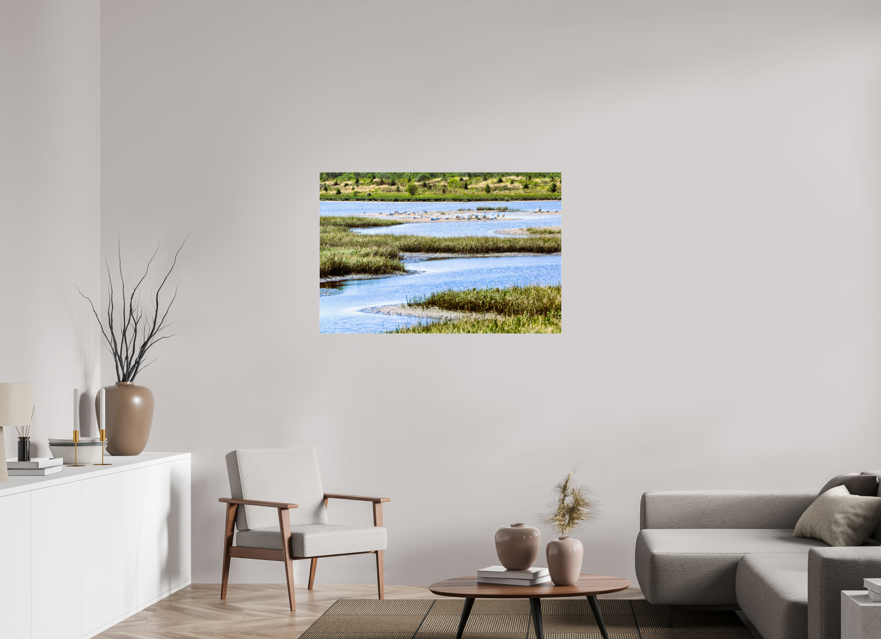 45 x 30″, Metallic Photo Print Under Acrylic Glass Marshland Sanctuary