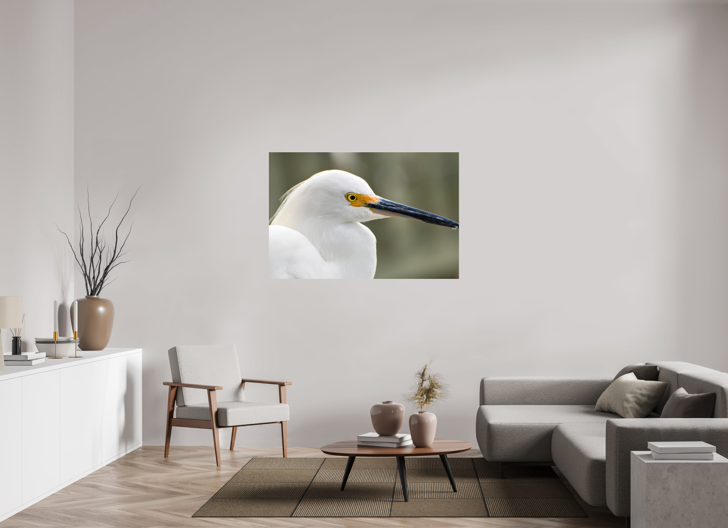 54 x 36″, Metallic Photo Print Under Acrylic Glass The White Plume: Snowy Egret Portrait