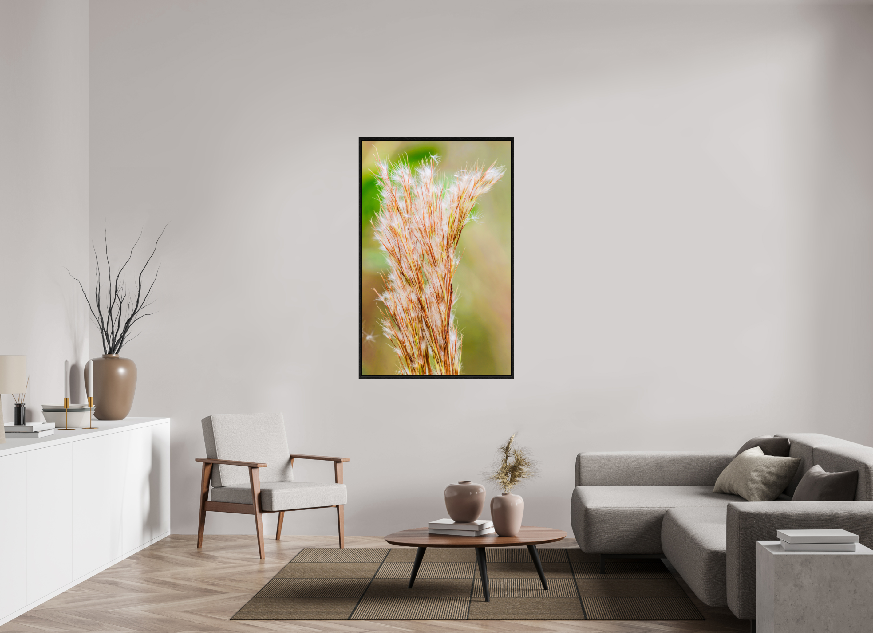 35 x 55.4″, Floater Frame Bushy Bluestem in the Breeze