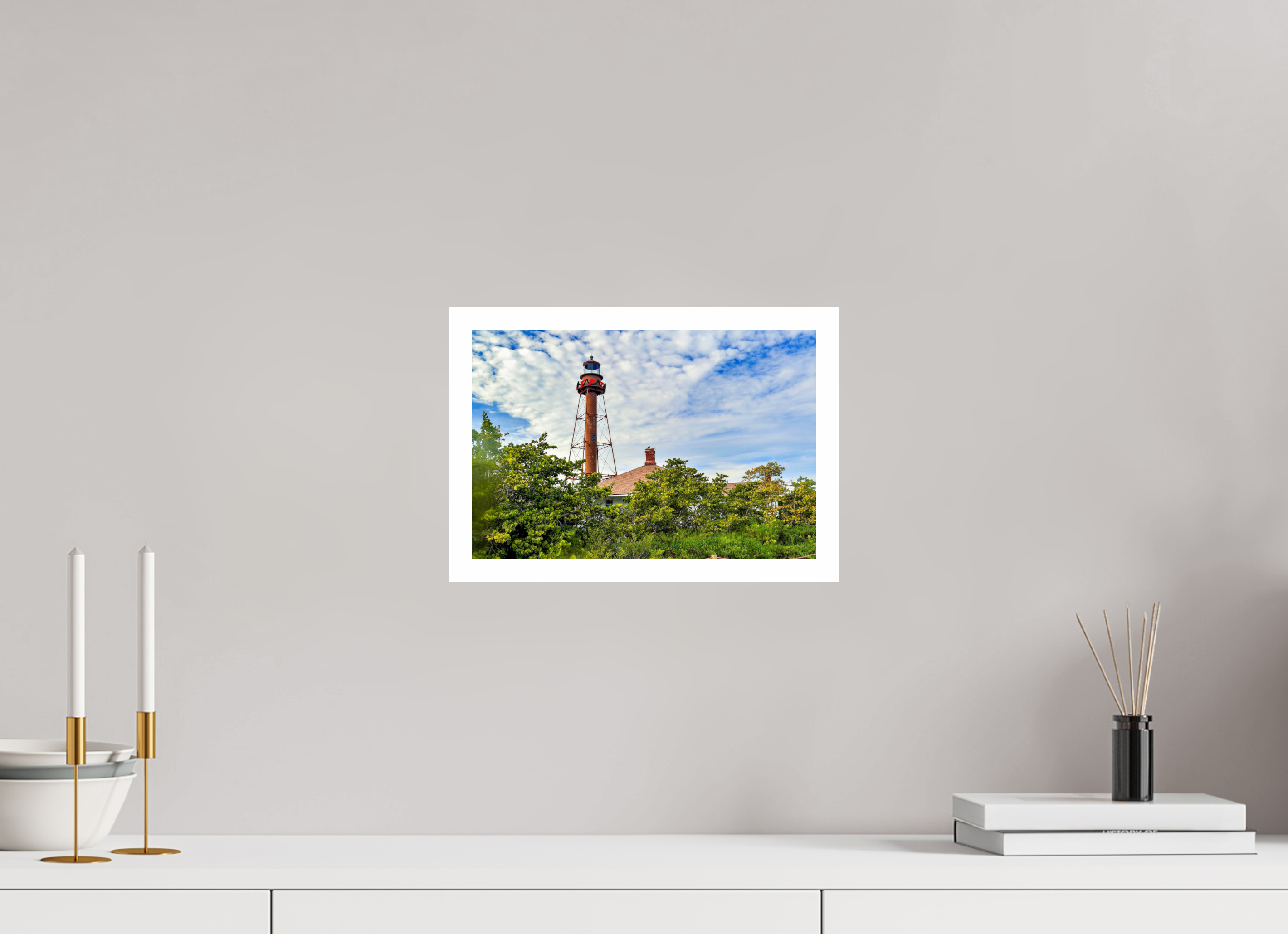 12 x 8″, Hahnemühle FineArt Pearl Print without Frame, .79" white border Sanibel Island Lighthouse – Holiday Edition