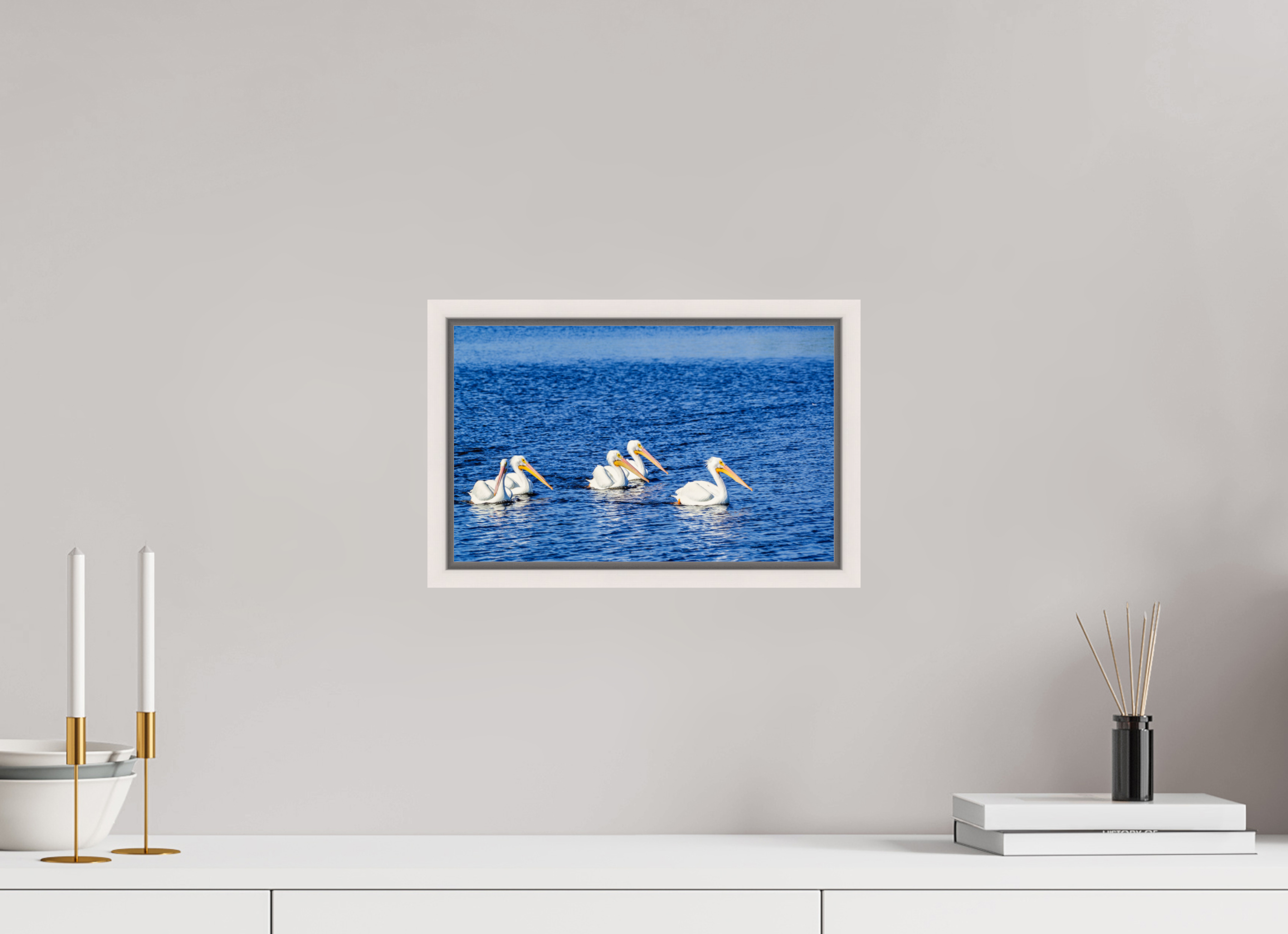 12.9 x 8″, Floater Frame, Basel 0.6", Maple White, Glossy Acrylic Glass Gliding in Unison