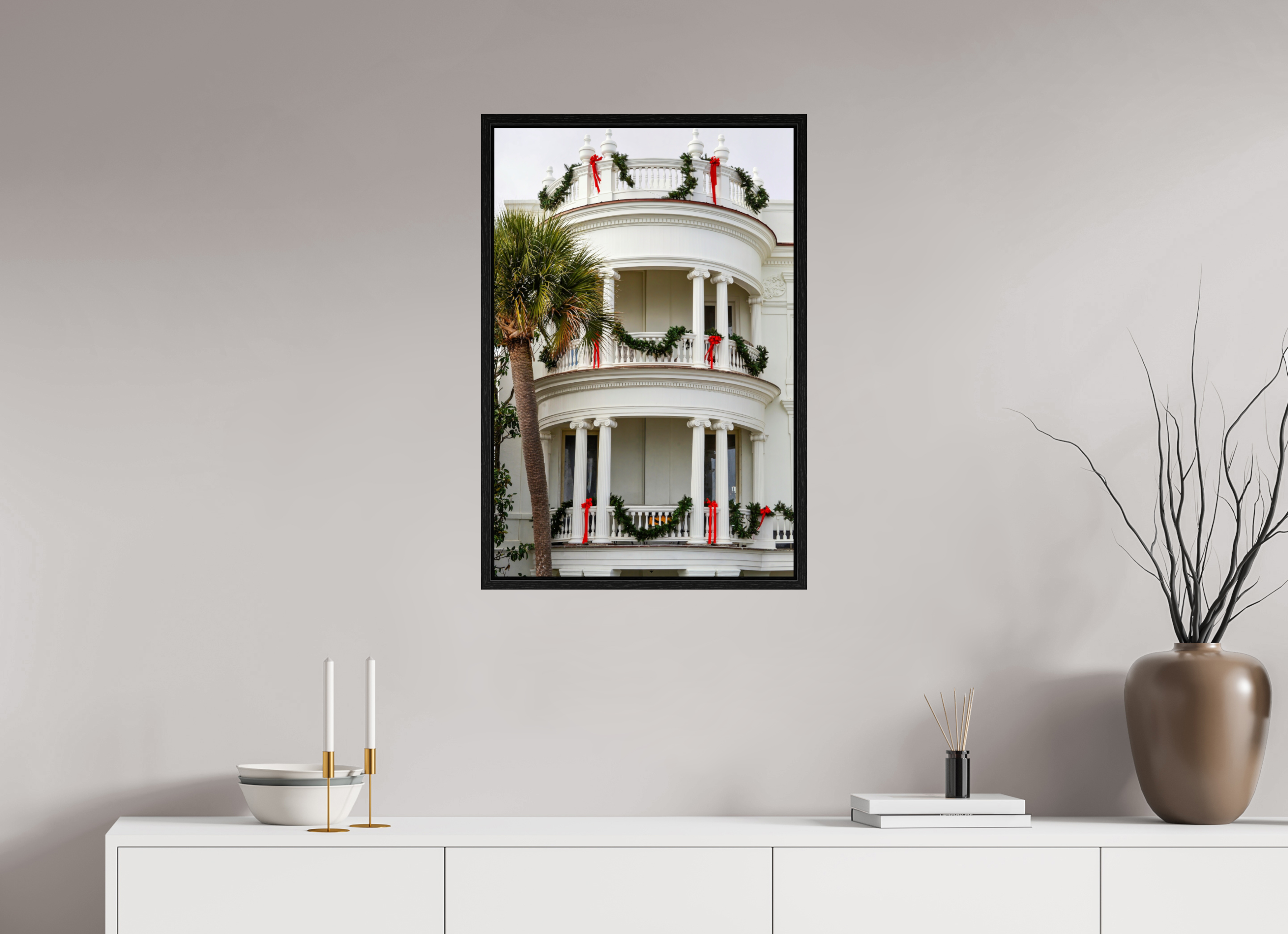 20 x 30″, Floater Frame Christmas on the Battery: Porcher-Simonds House