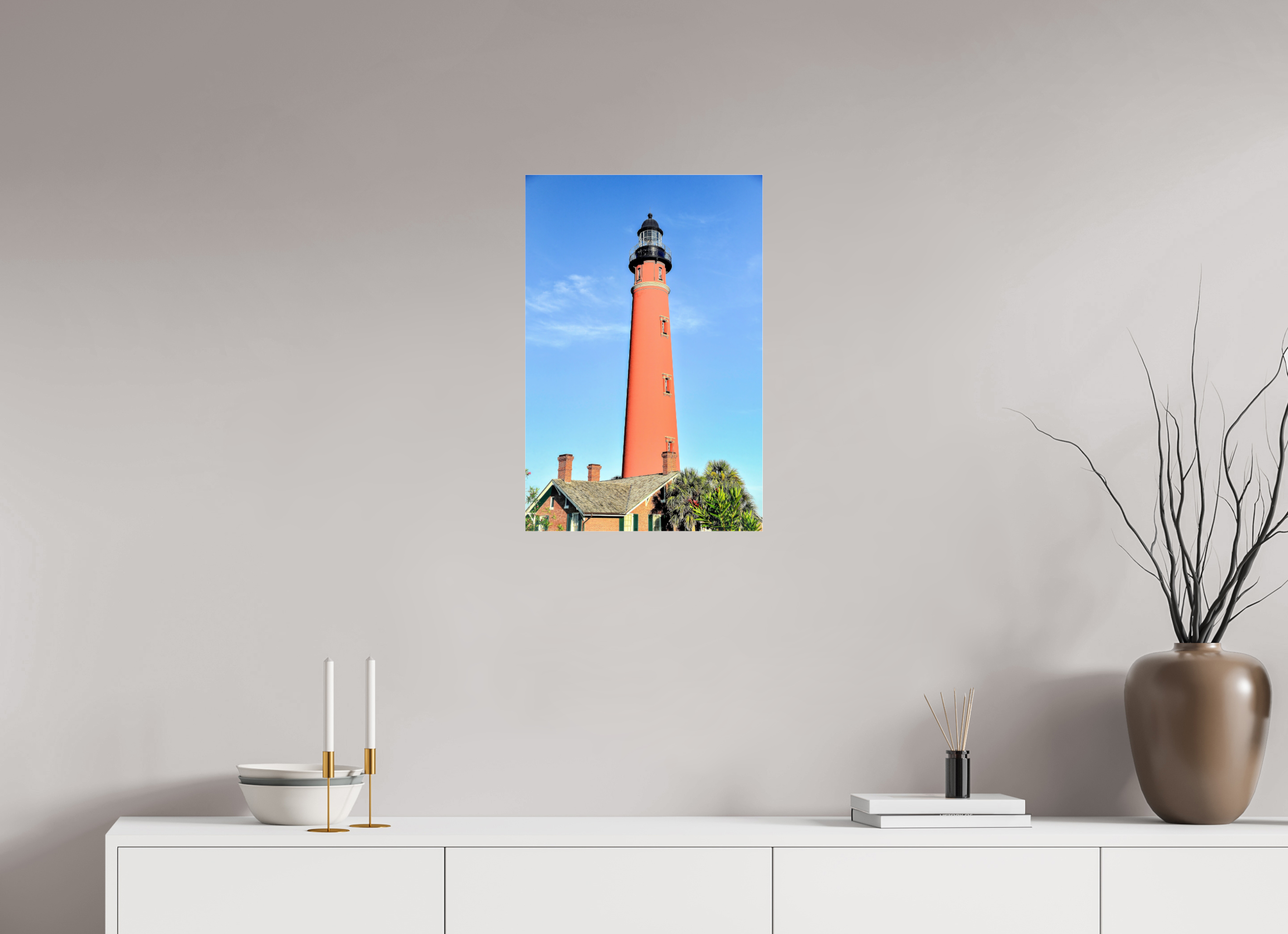 16 x 24″, Metallic Photo Print Under Acrylic Glass Historic Red Brick Ponce de Leon Lighthouse