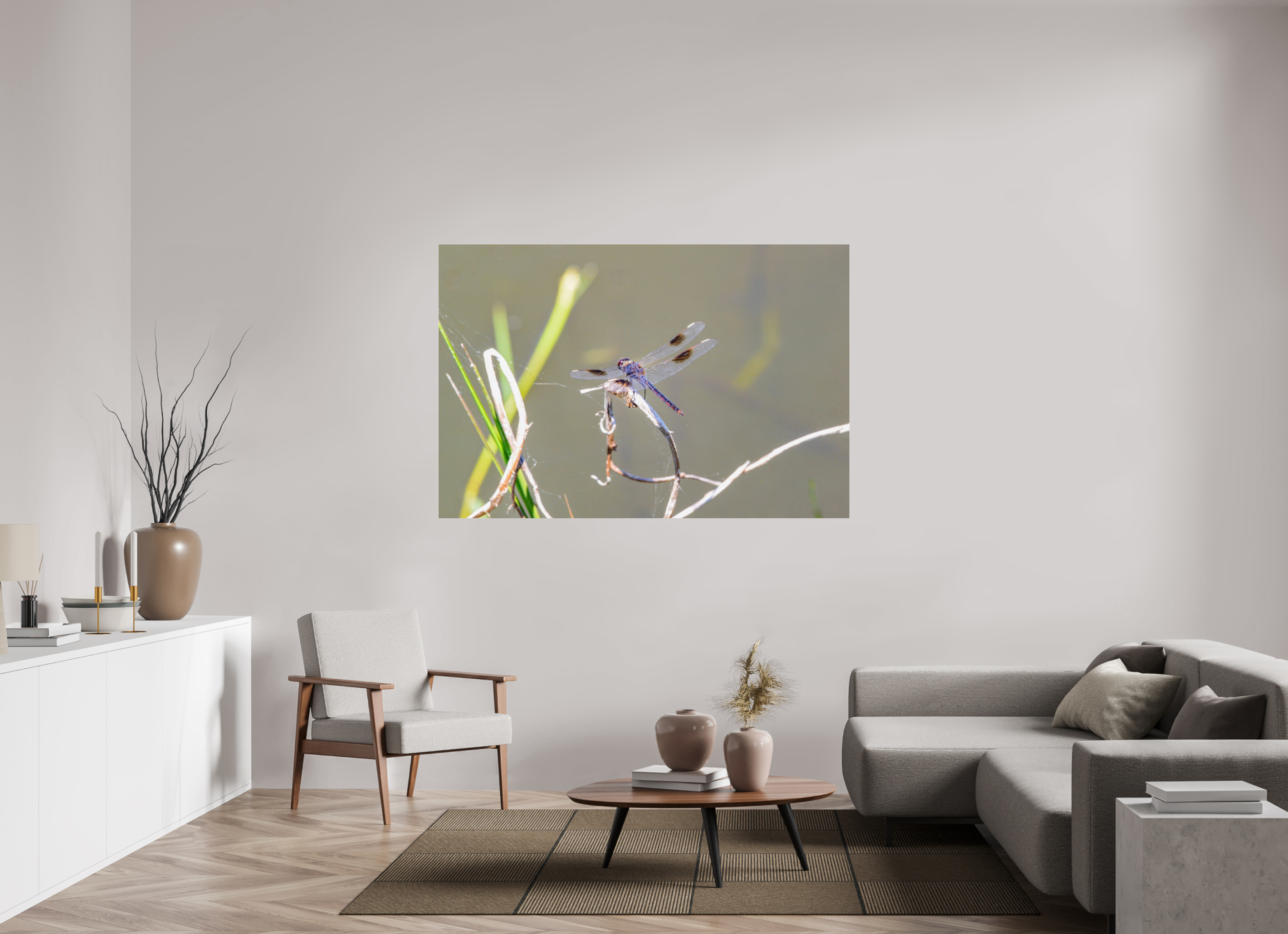 66 x 44″, Metallic Photo Print Under Acrylic Glass Pennant Dragonfly in the Marsh