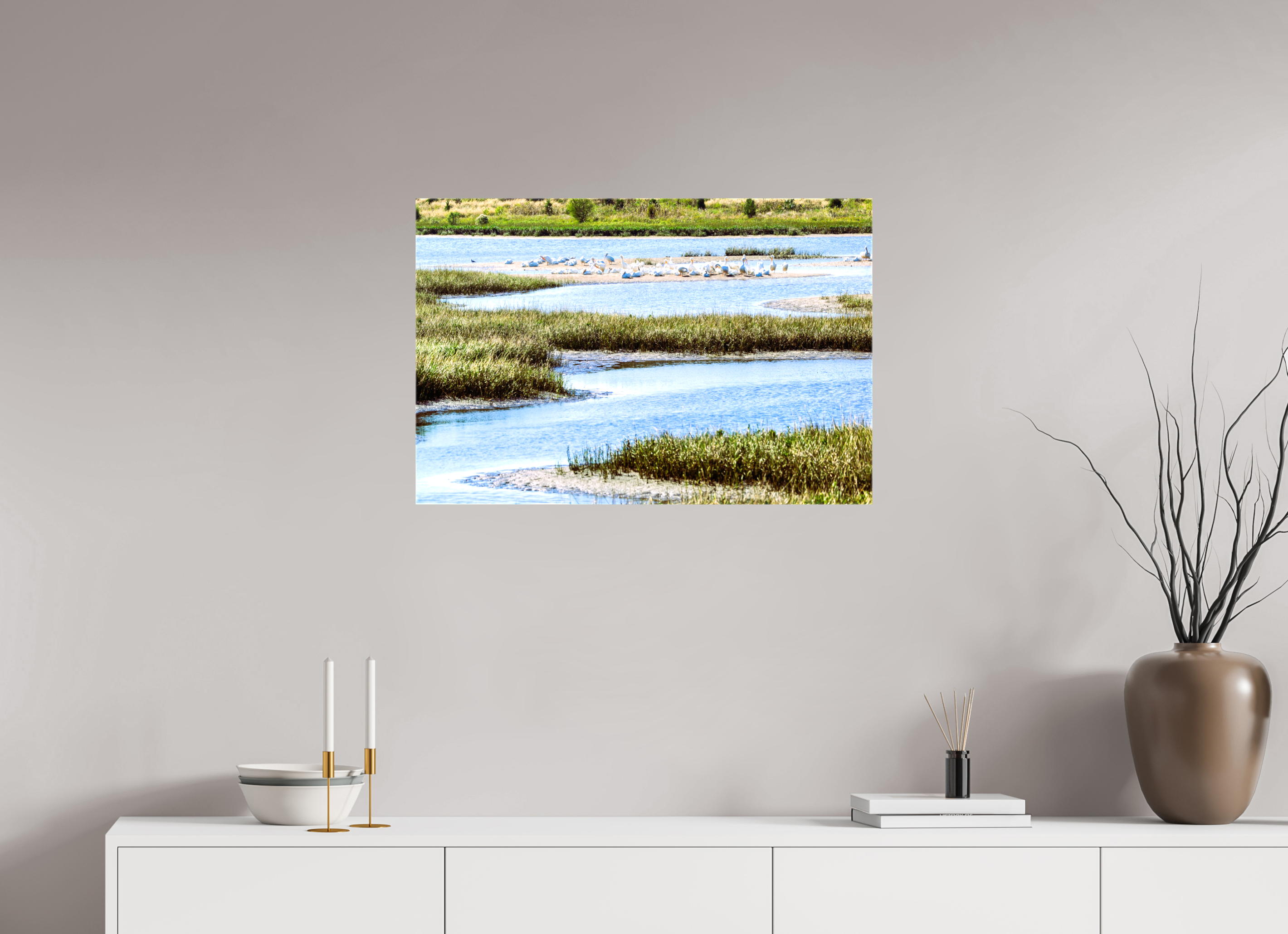 30 x 20″, Glossy Canvas on Stretcher Frame, 1,57" Wrapped Marshland Sanctuary