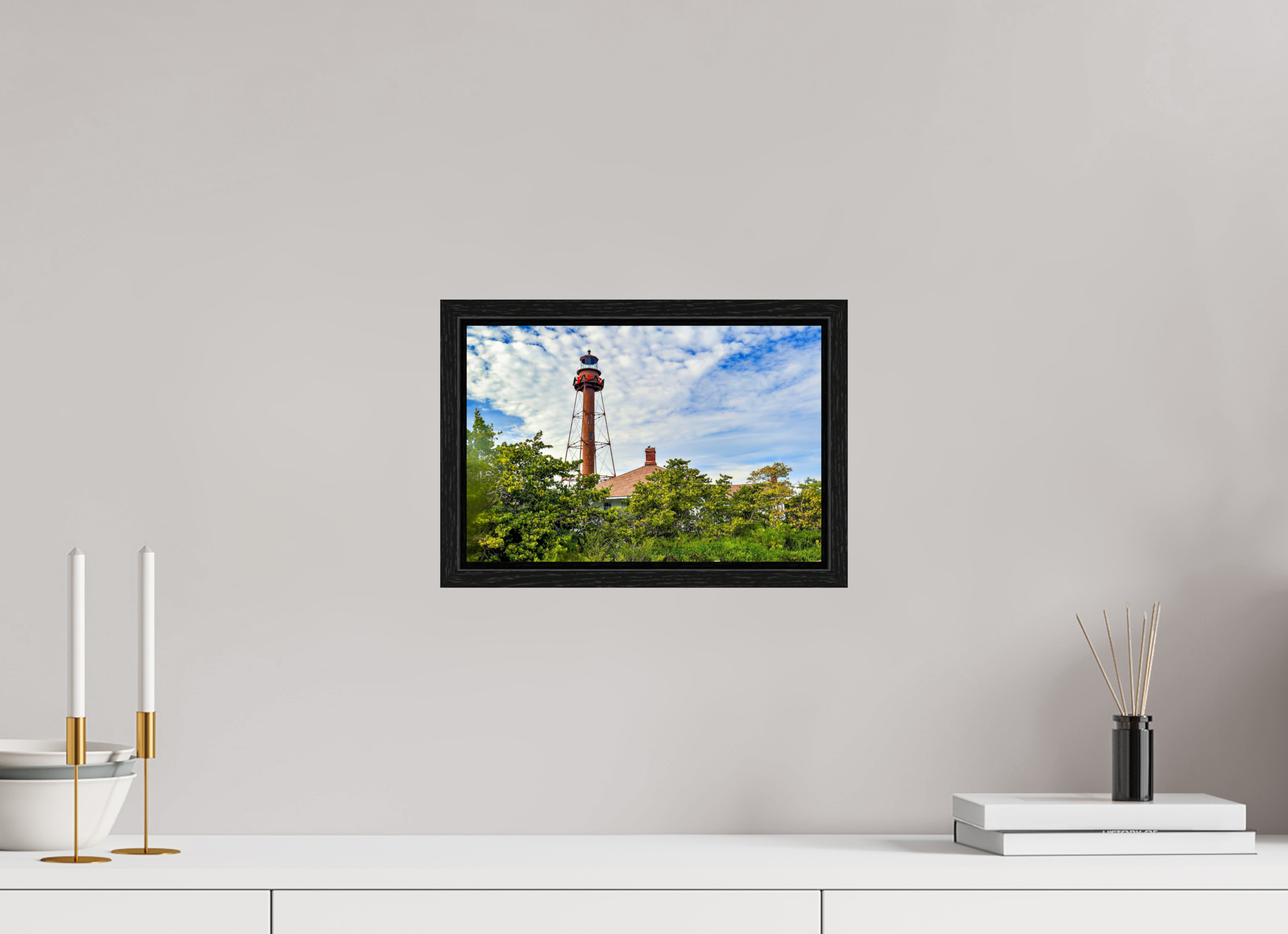 12 x 8″, Floater Frame Sanibel Island Lighthouse – Holiday Edition