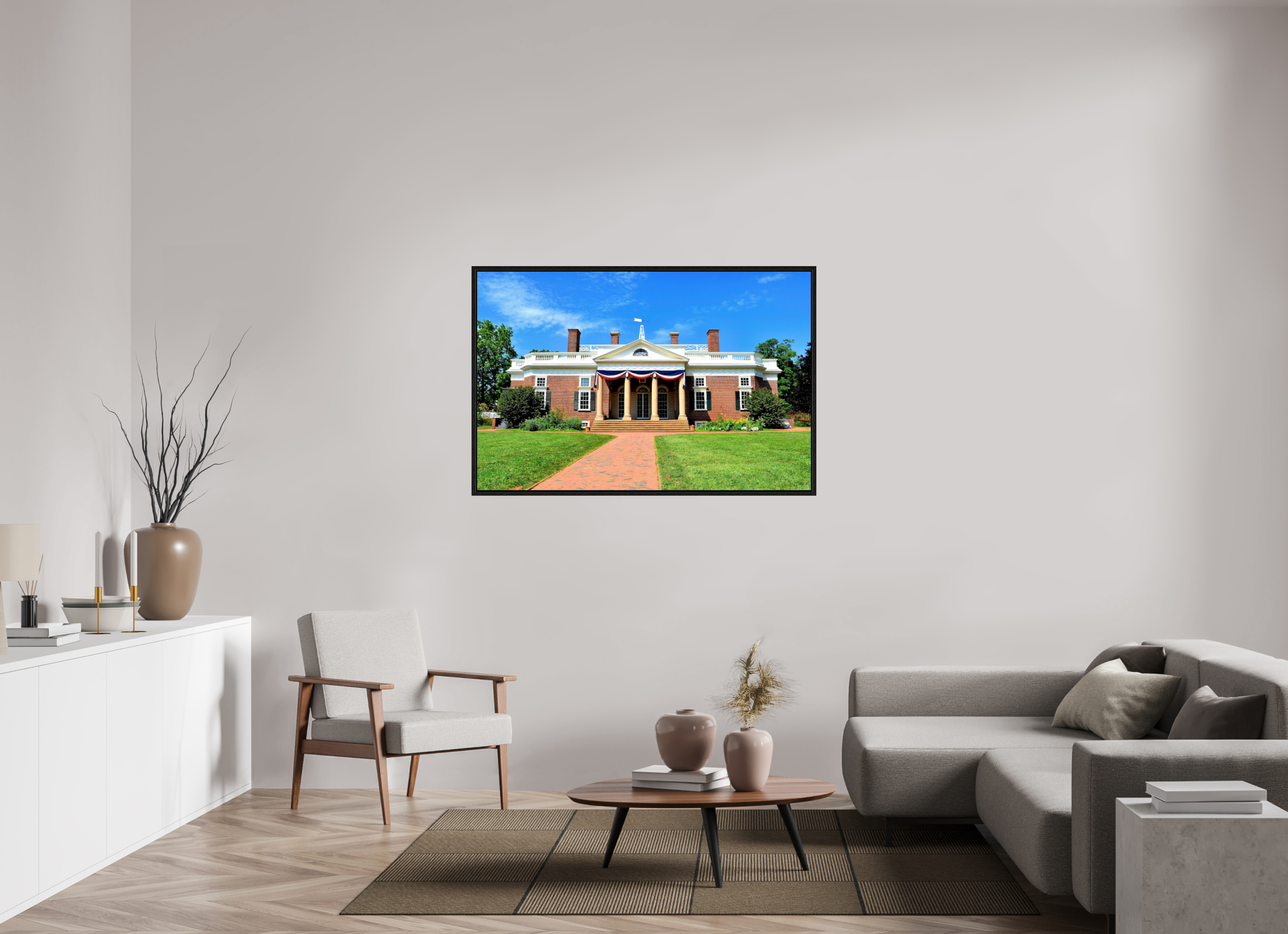 53.4 x 35″, Floater Frame Jefferson’s Masterpiece: Monticello at Midday