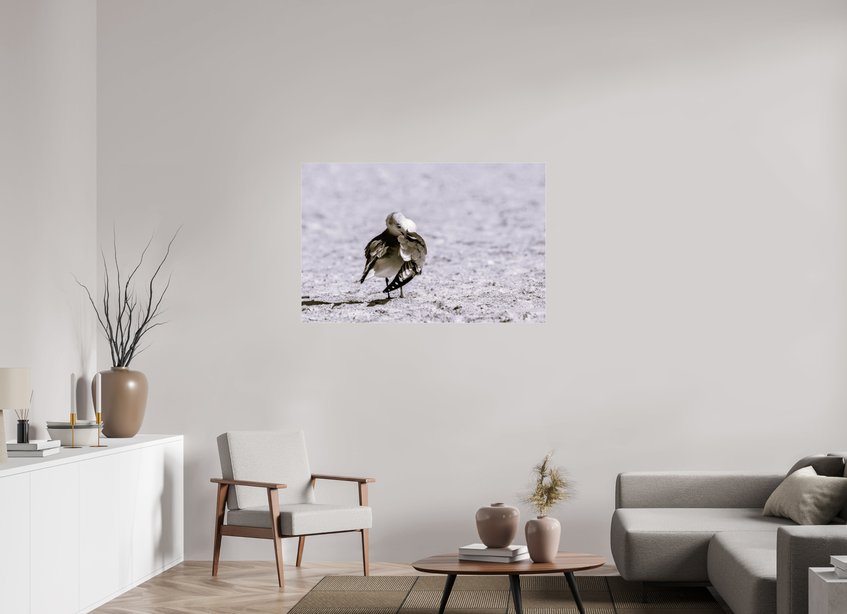 47.2 x 31″, Photo Print Under Acrylic Glass A Monochrome Gull Preening