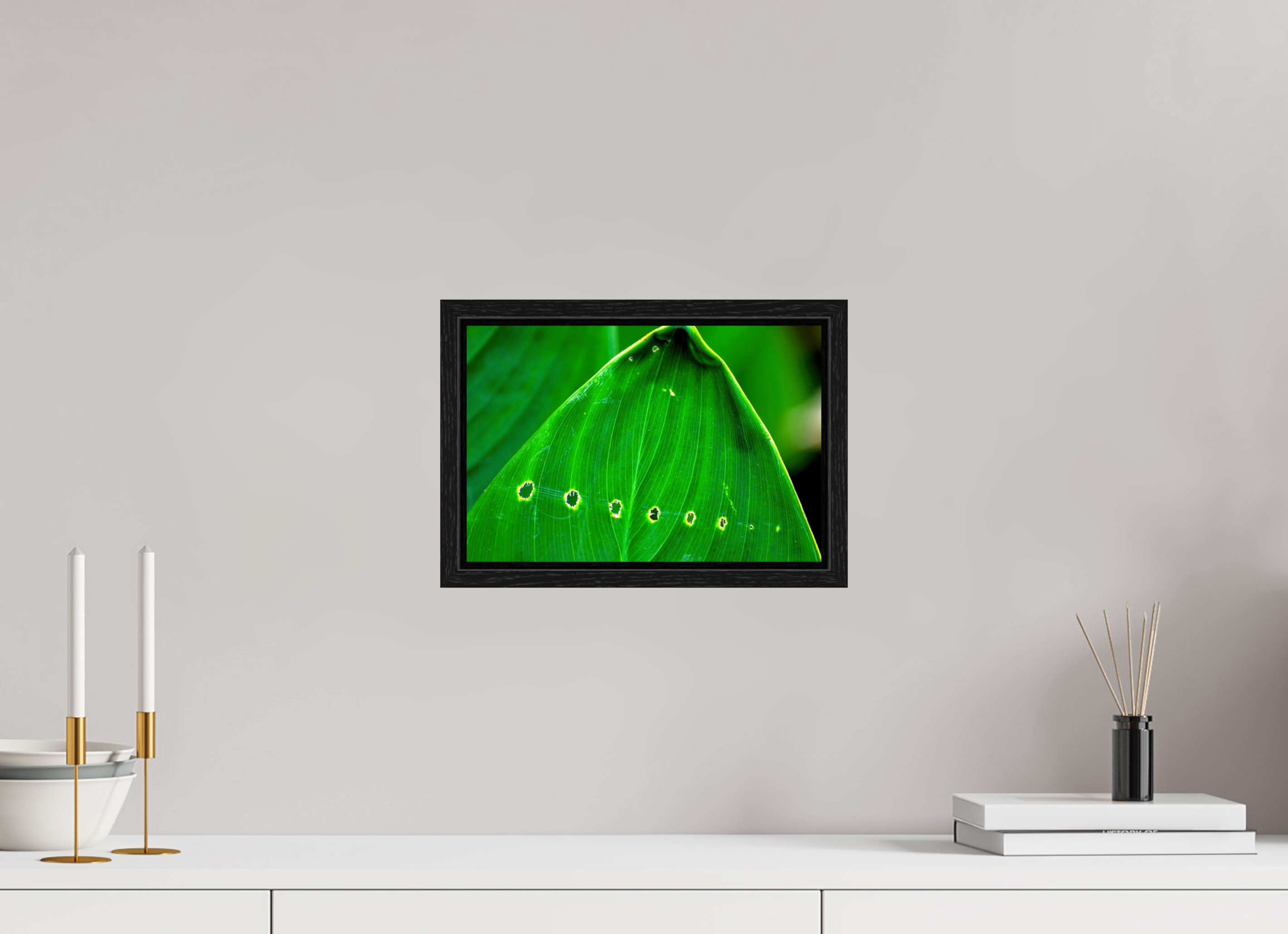 12 x 8″, Floater Frame, Basel 0.6", Black Oak, Glossy Acrylic Glass Linear Progression in Green