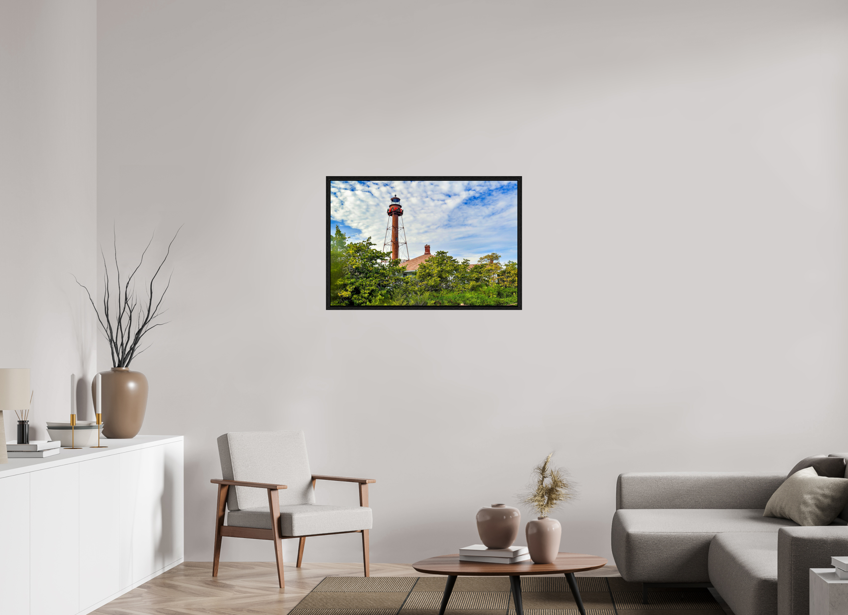 36 x 24″, Floater Frame Sanibel Island Lighthouse – Holiday Edition
