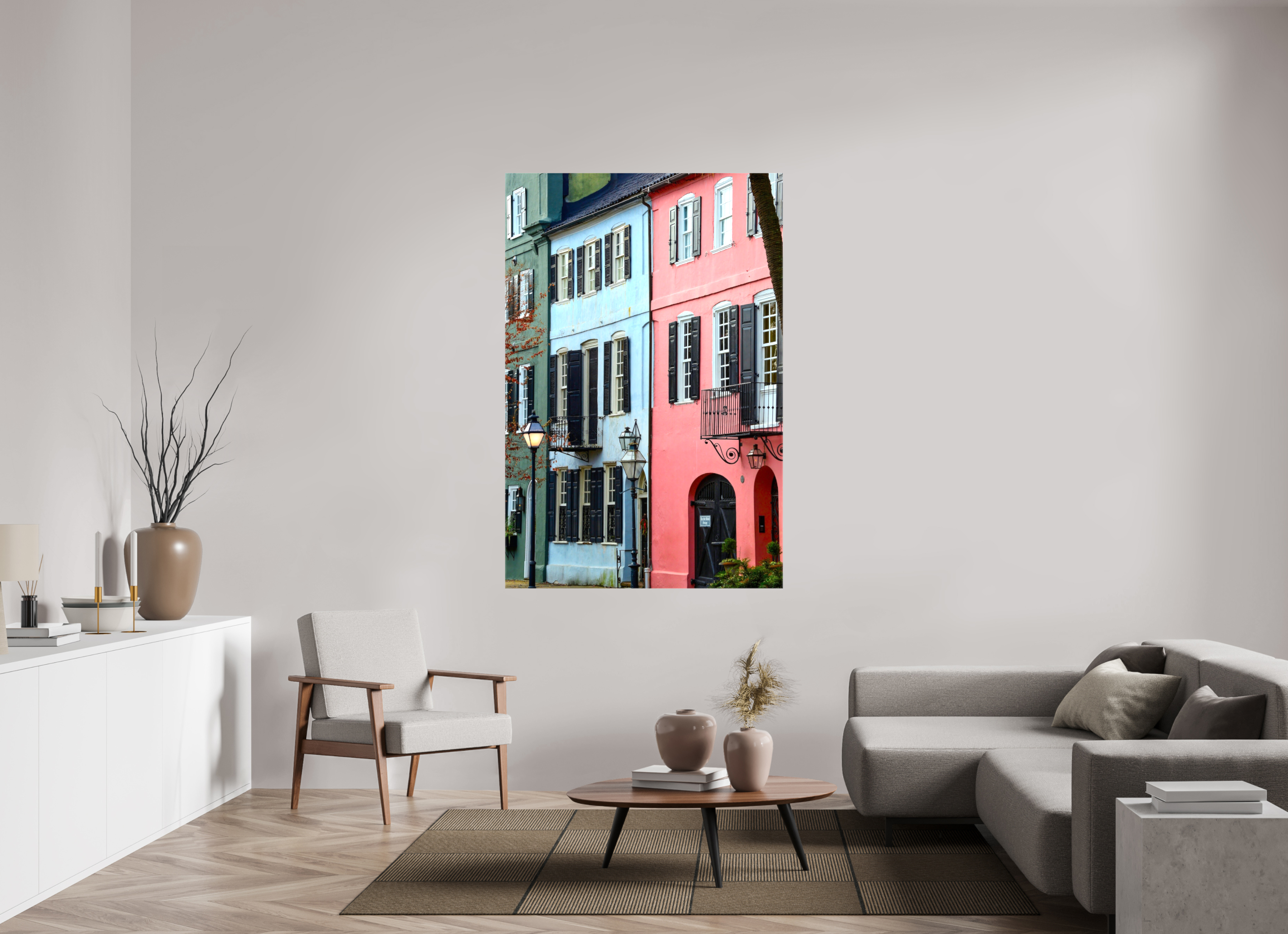 44 x 66″, Glossy Canvas on Stretcher Frame, 1,57" Wrapped Rainbow Row
