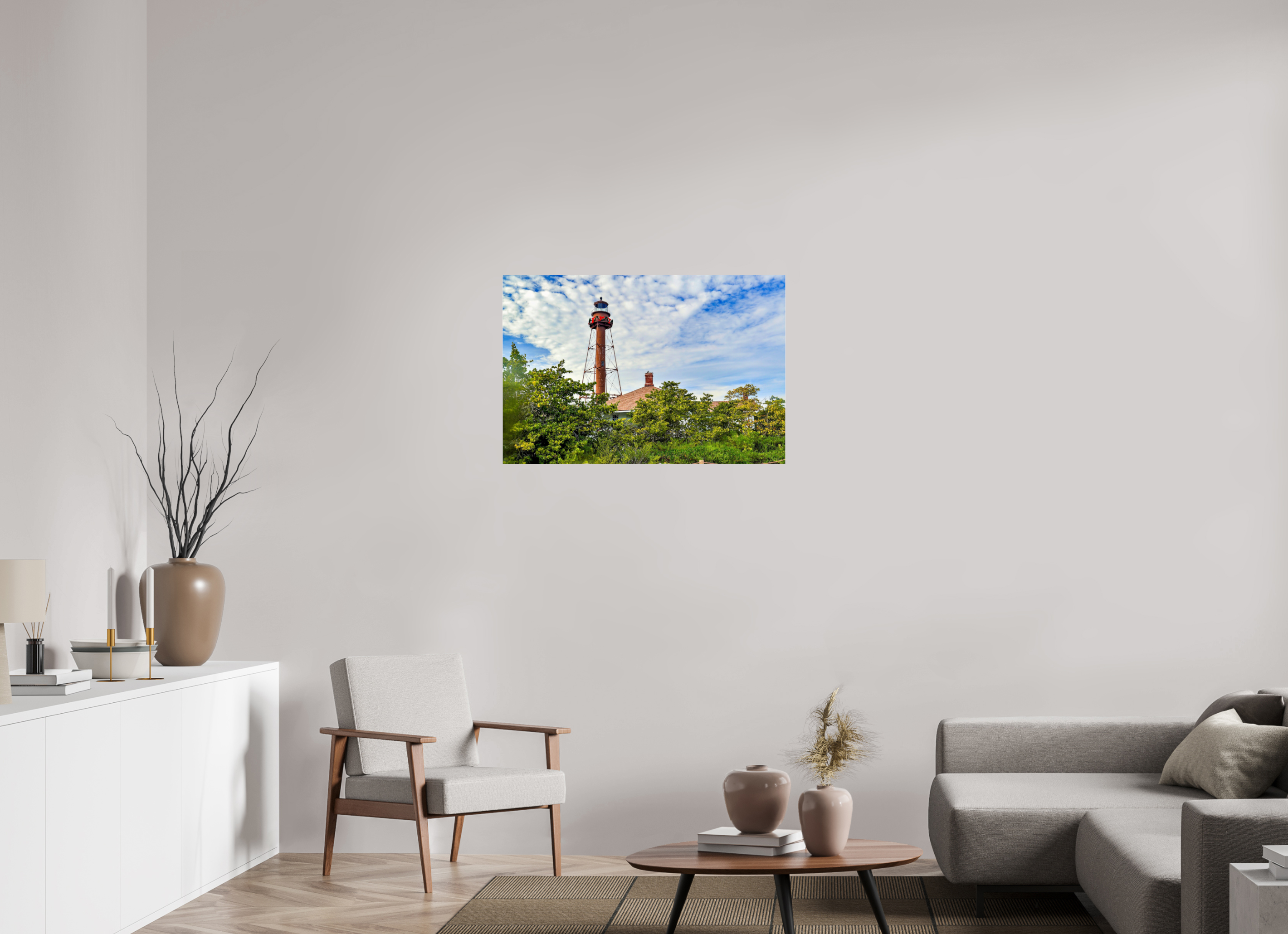 36 x 24″, Metallic Photo Print Under Acrylic Glass Sanibel Island Lighthouse – Holiday Edition