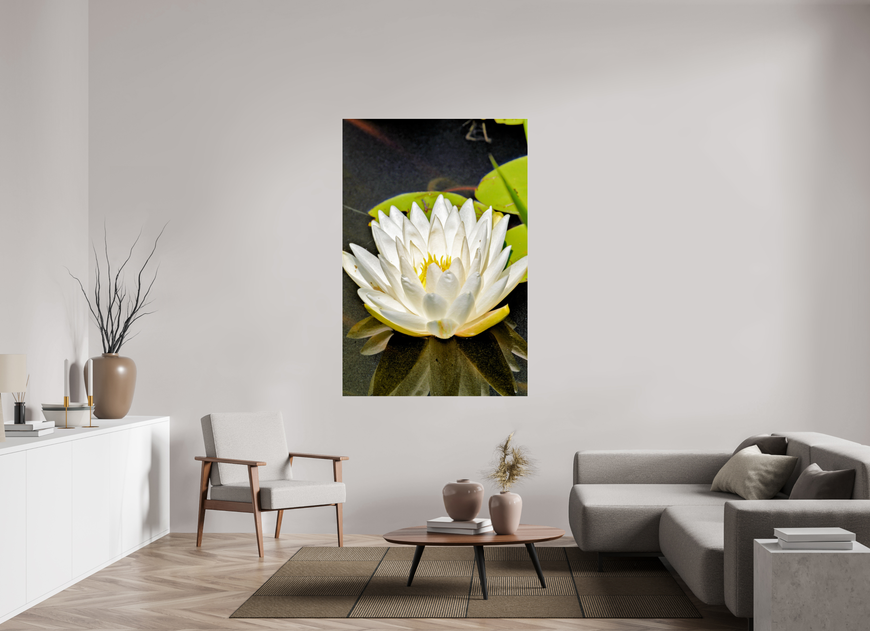 44 x 66″, Metallic Photo Print Under Acrylic Glass The White Water Lily