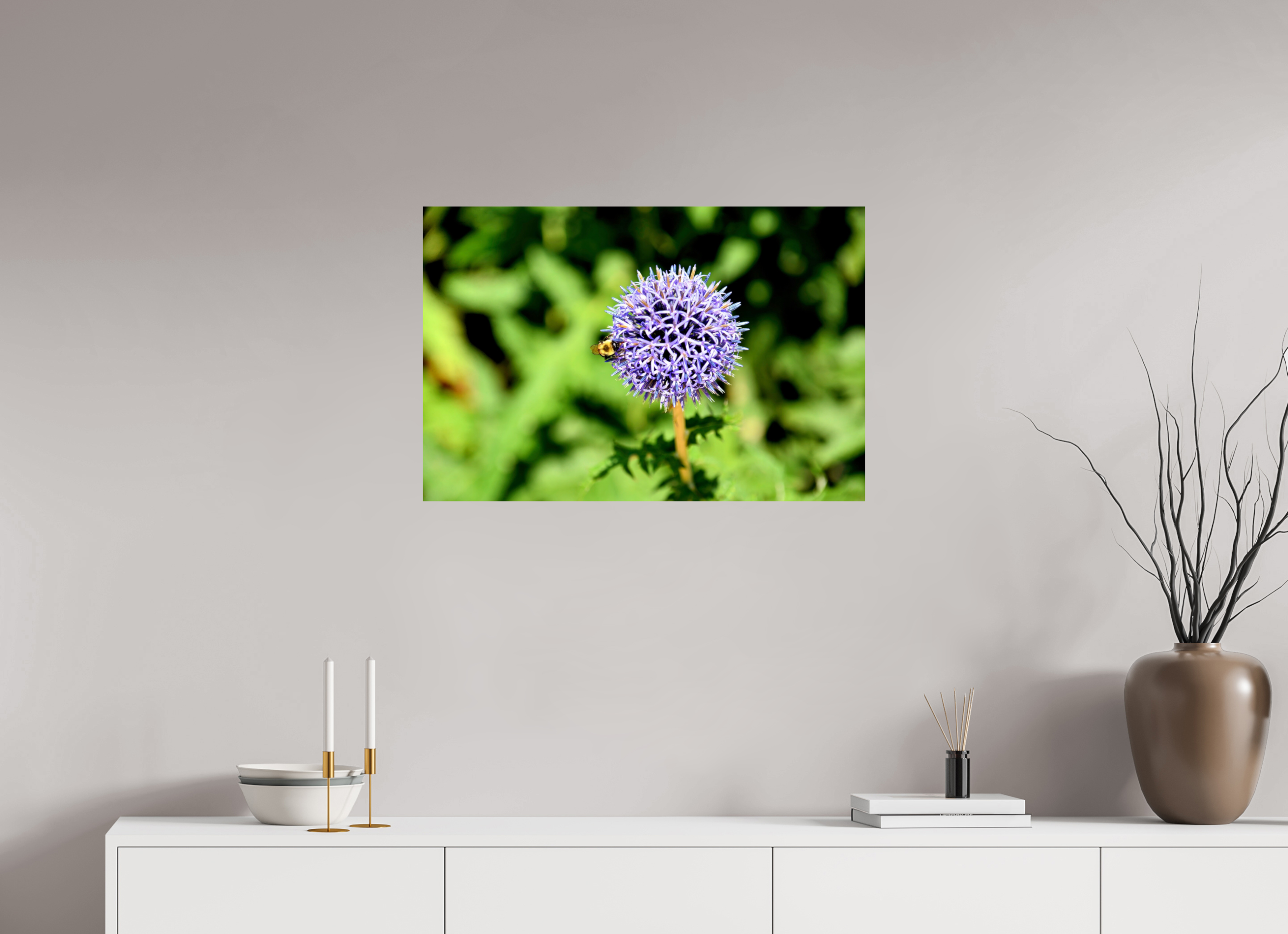 30 x 20″, Photo Print On Fuji Crystal DP II The Bee & The Globe Thistle (Echinops)