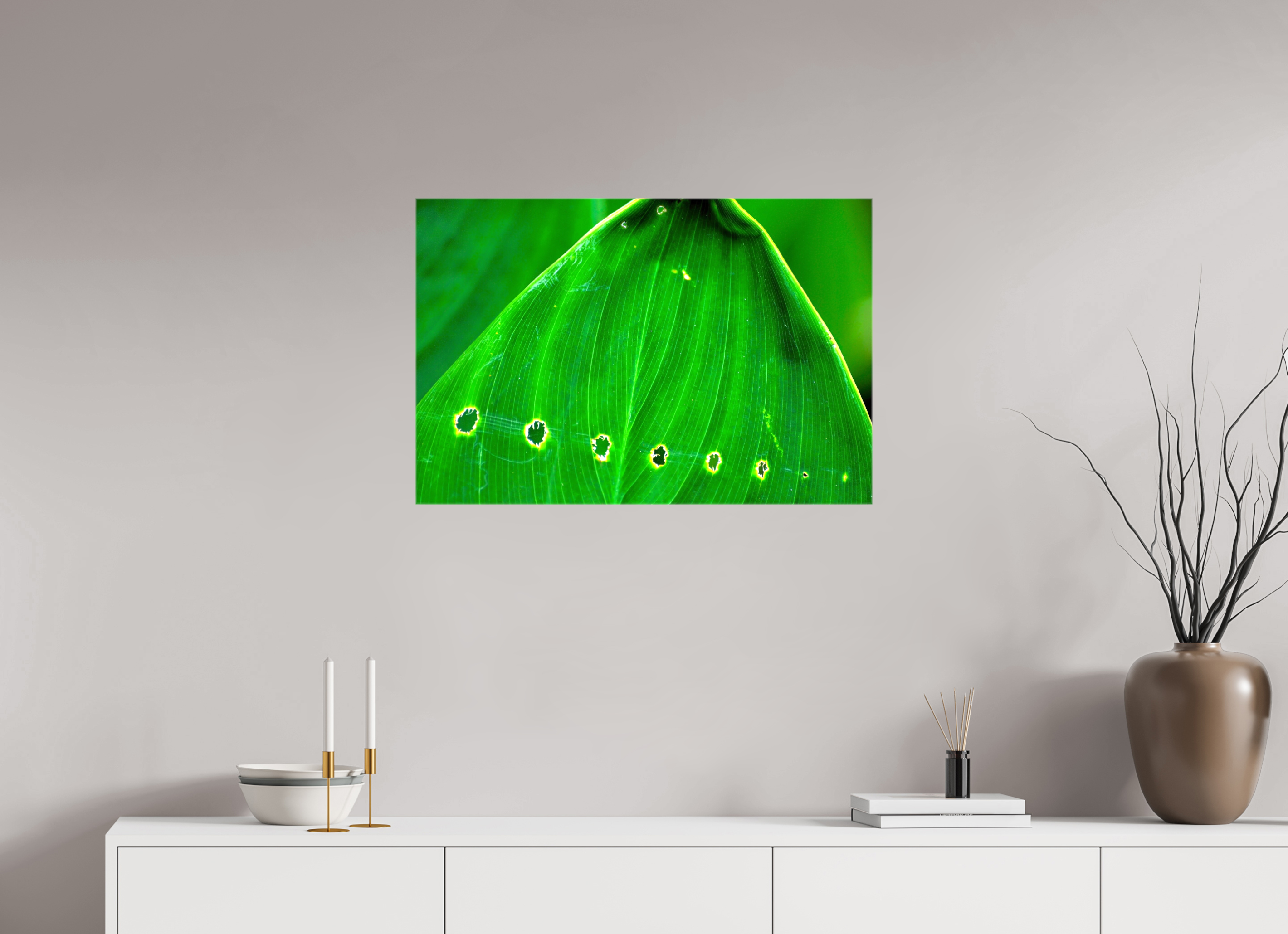 30 x 20″, Glossy Canvas on Stretcher Frame, 1,57" Wrapped Linear Progression in Green