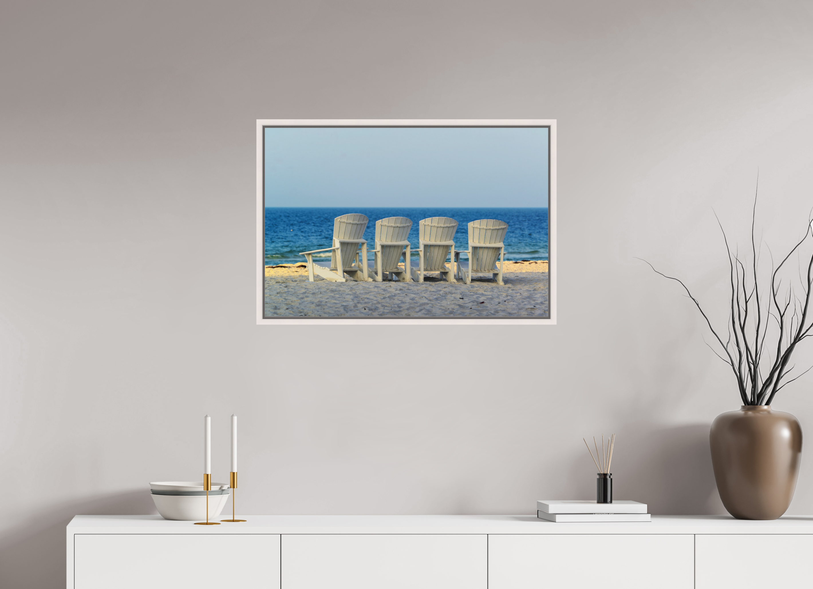 30 x 20″, Floater Frame, Basel 0.6", Maple White, Glossy Acrylic Glass Front Row for the Sunset