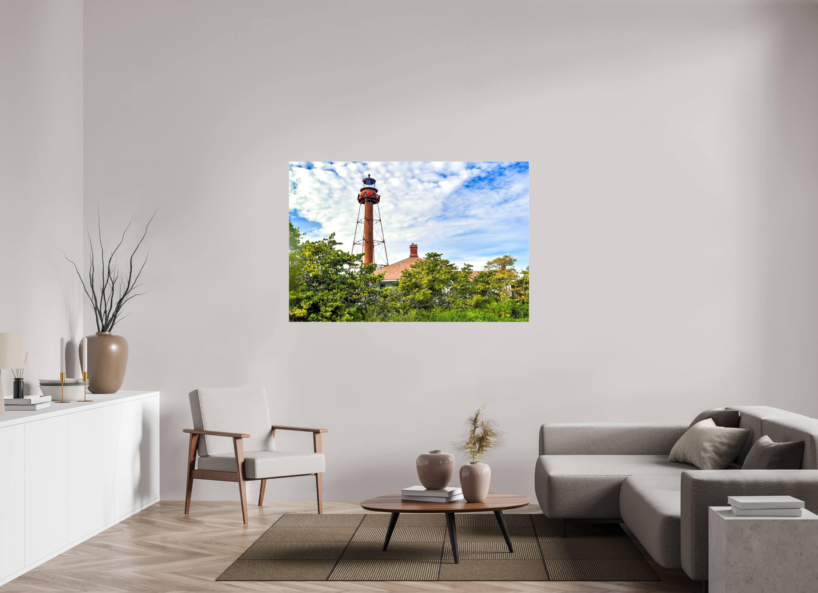60 x 40″, Glossy Canvas on Stretcher Frame, 1,57" Wrapped Sanibel Island Lighthouse – Holiday Edition
