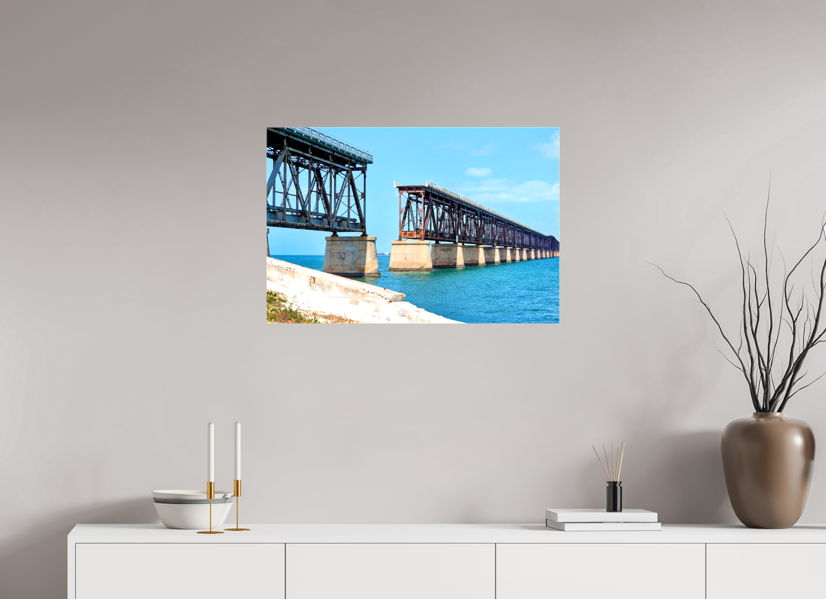 30 x 20″, Glossy Canvas on Stretcher Frame, 1,57" Wrapped Old Bahia Honda Bridge