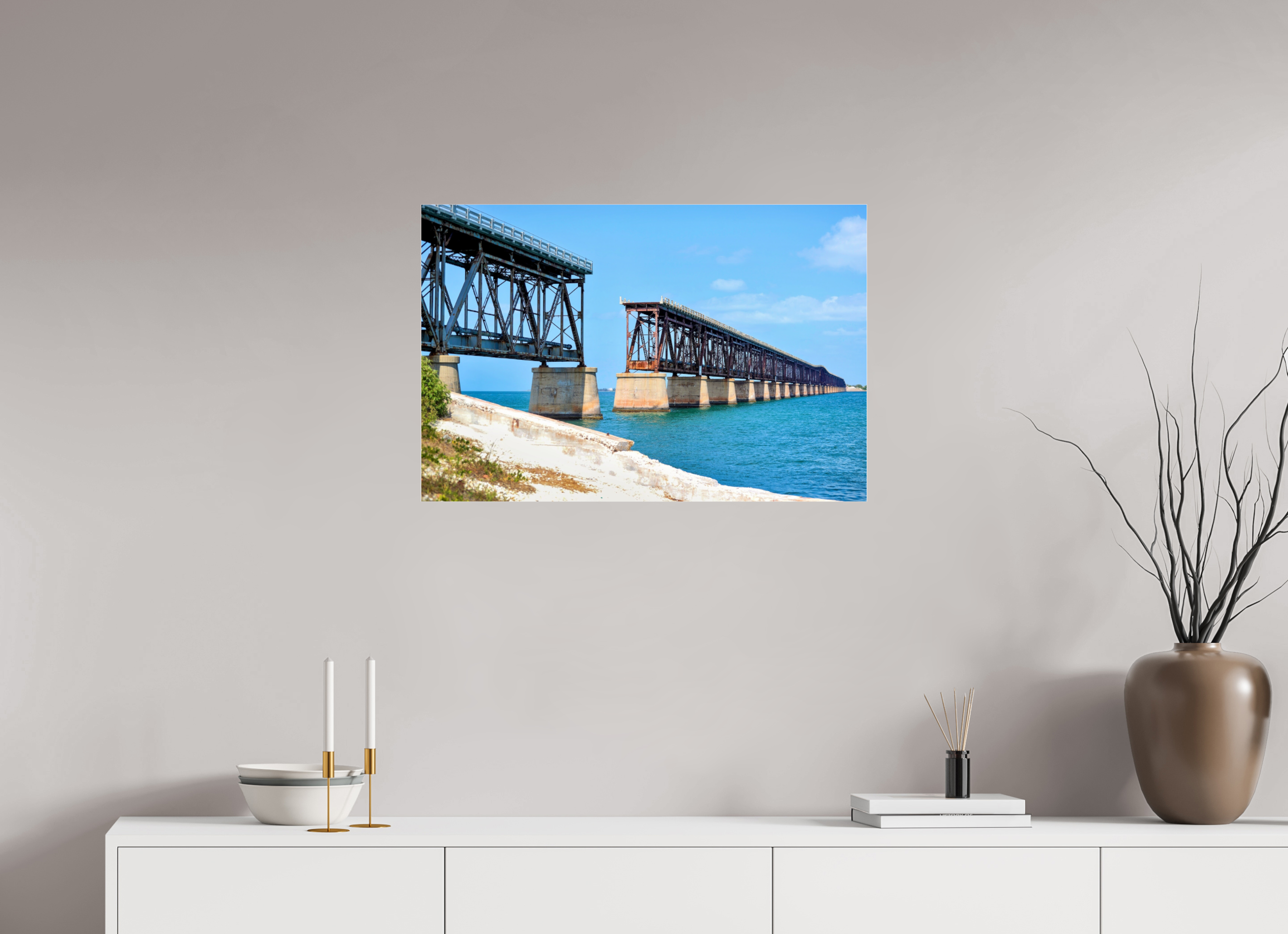 30 x 20″, Metallic Photo Print Under Acrylic Glass Old Bahia Honda Bridge