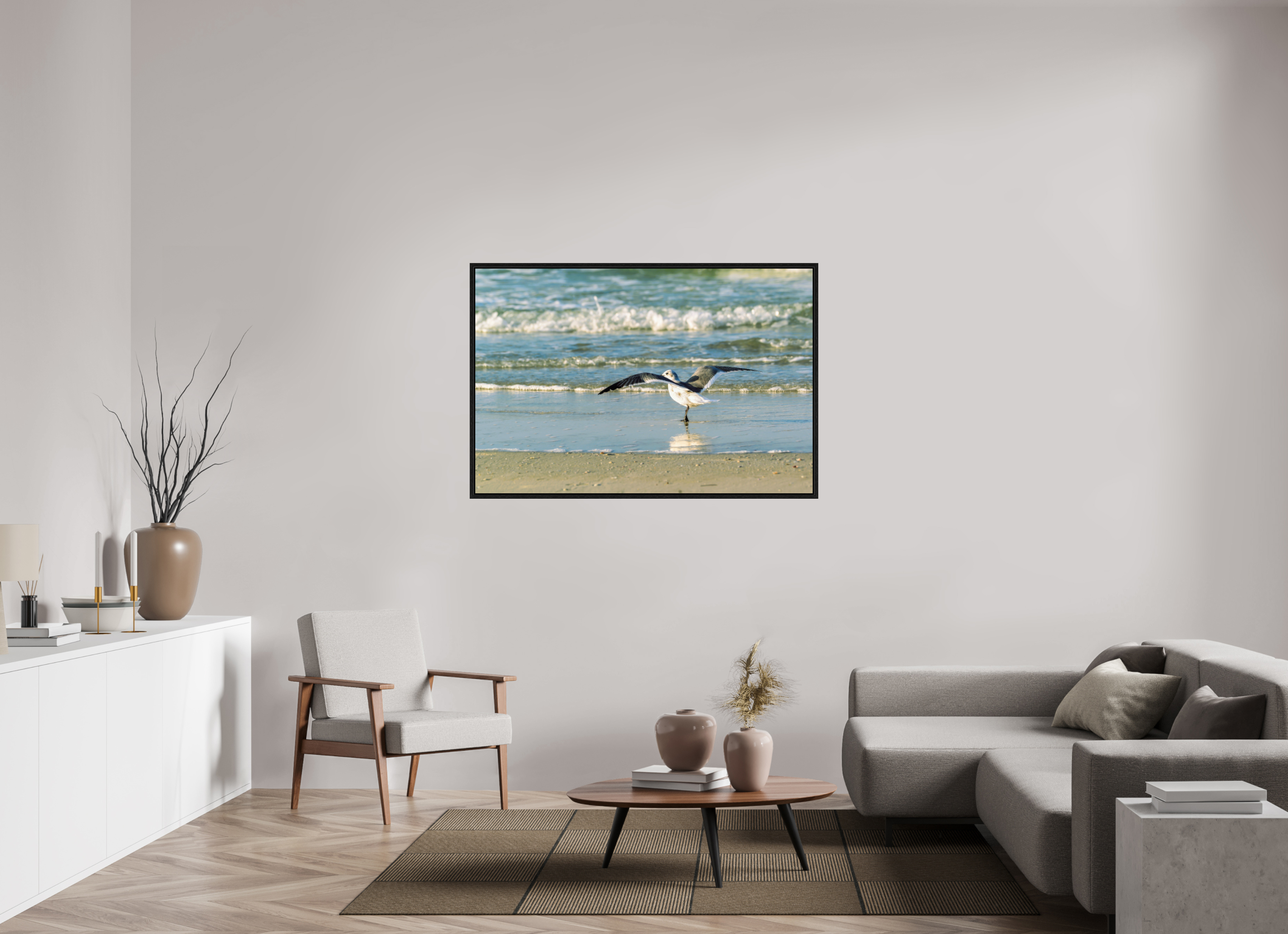 54 x 36″, Floater Frame Laughing Gull in Motion