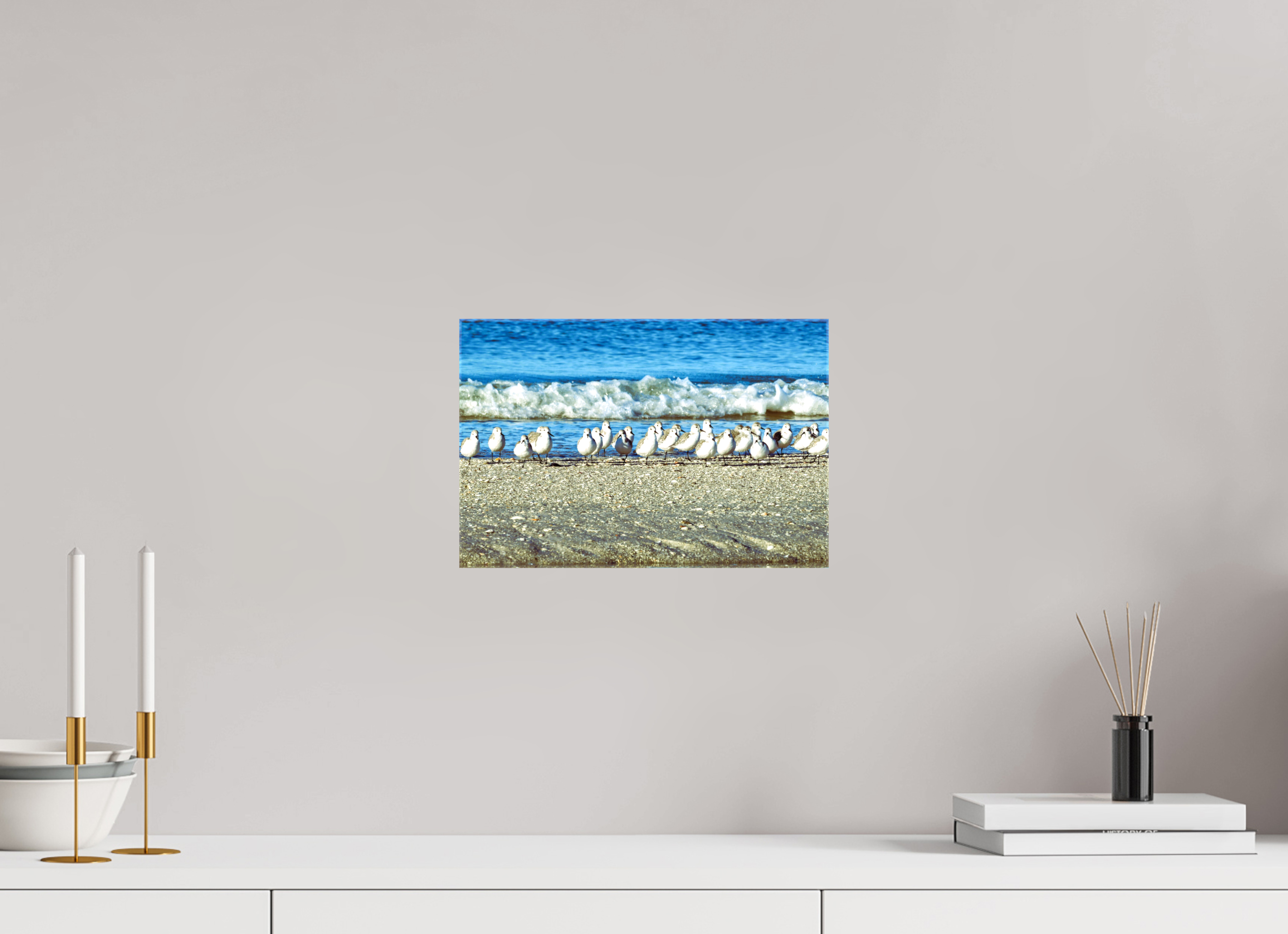 12 x 8″, Glossy Canvas on Stretcher Frame, 1,57" Wrapped Sanderlings on Standby