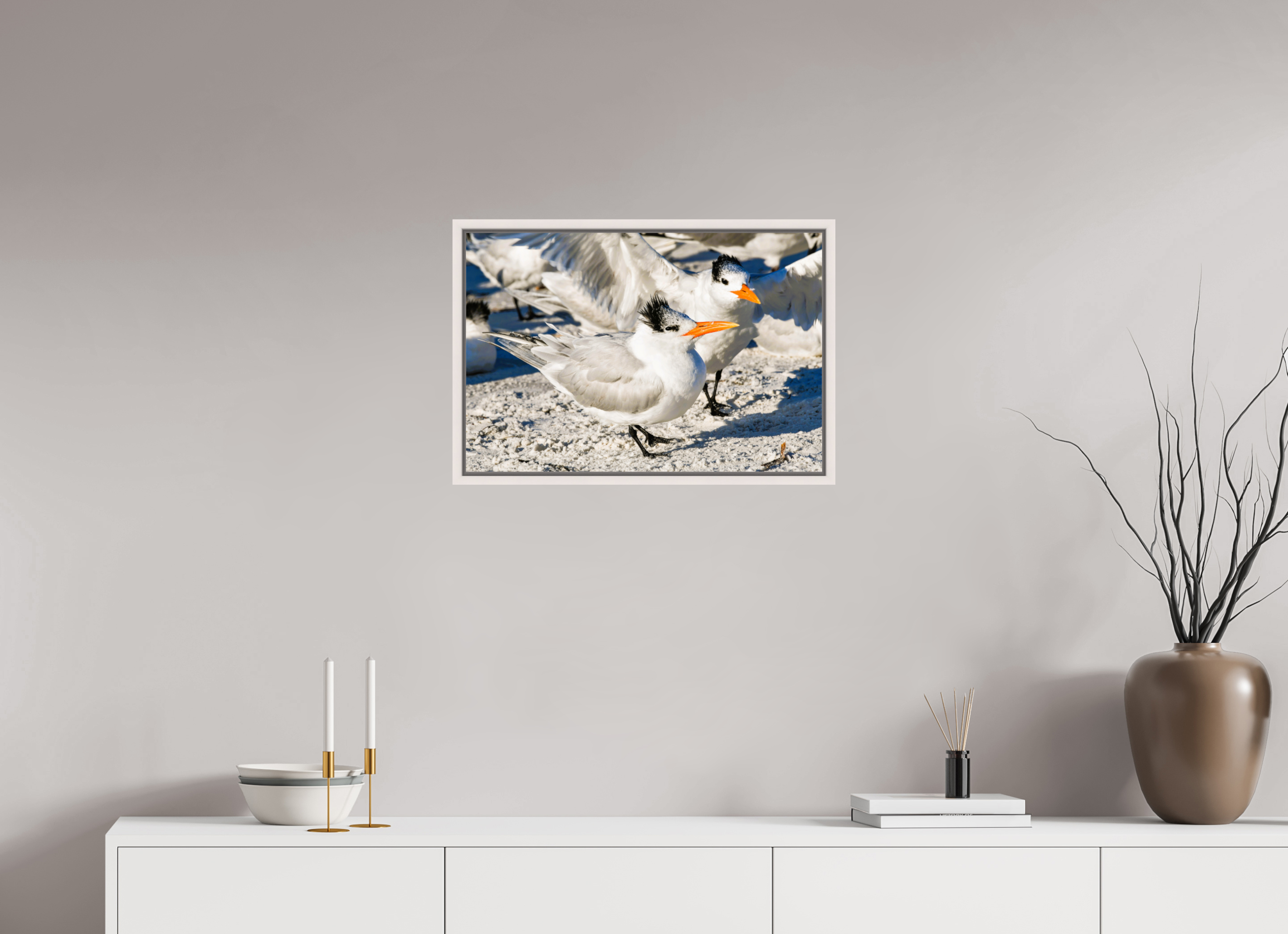 23.8 x 16″, Floater Frame, Basel 0.6", Maple White, Glossy Acrylic Glass Coastal Royalty