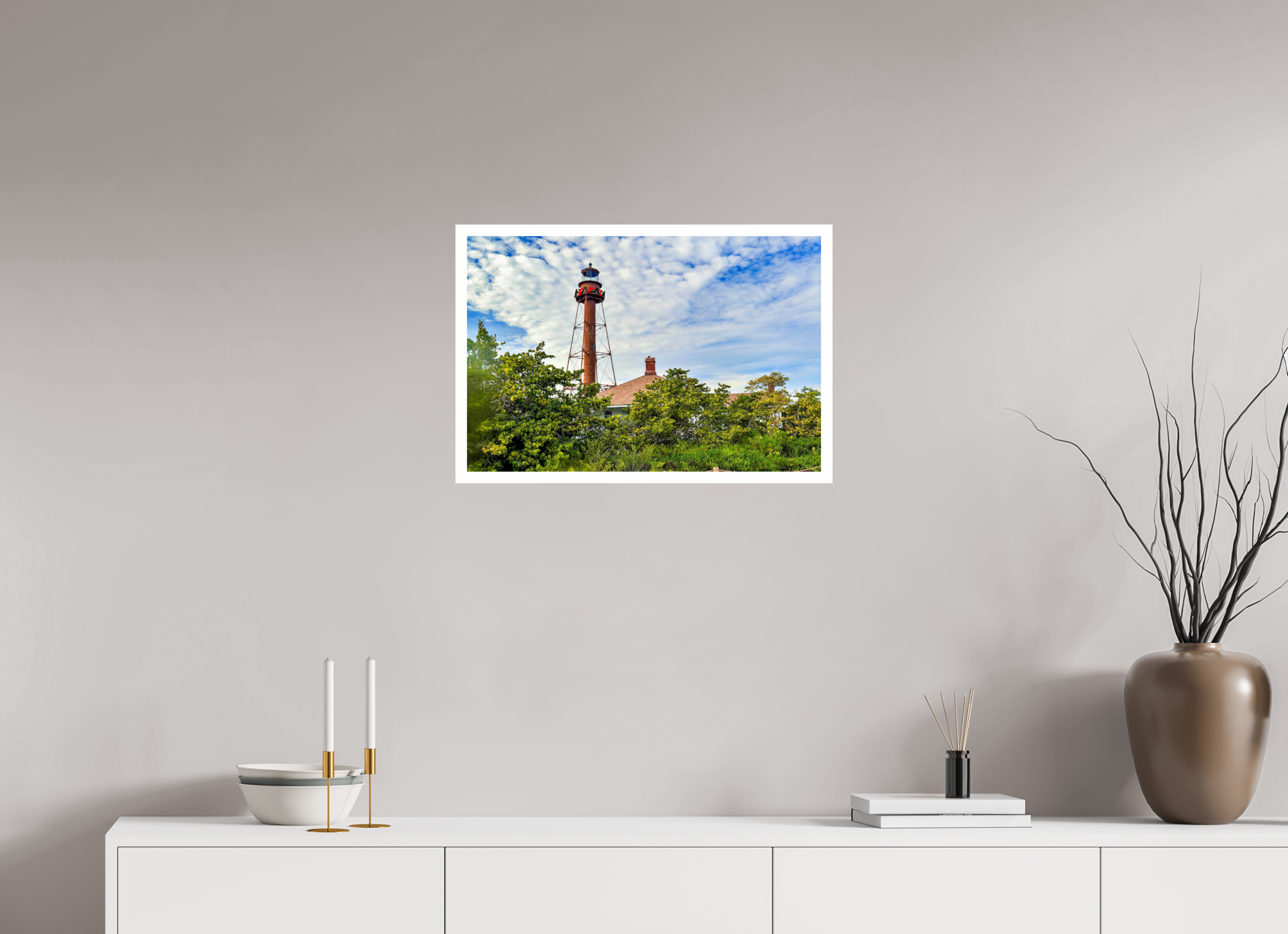 24 x 16″, Hahnemühle FineArt Pearl Print without Frame, .79" white border Sanibel Island Lighthouse – Holiday Edition