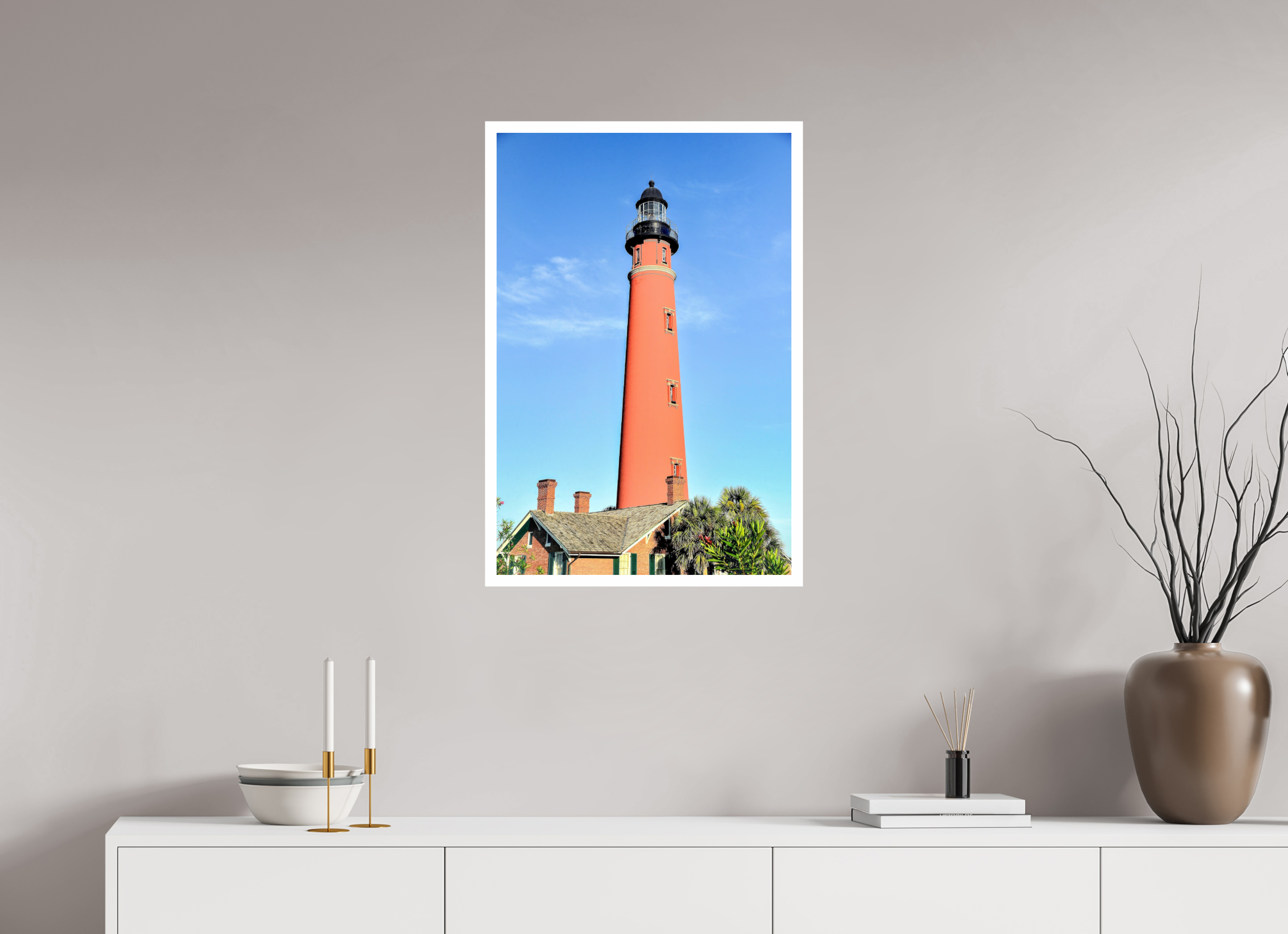 20 x 30″, Hahnemühle FineArt Pearl Print, .79" white border Historic Red Brick Ponce de Leon Lighthouse