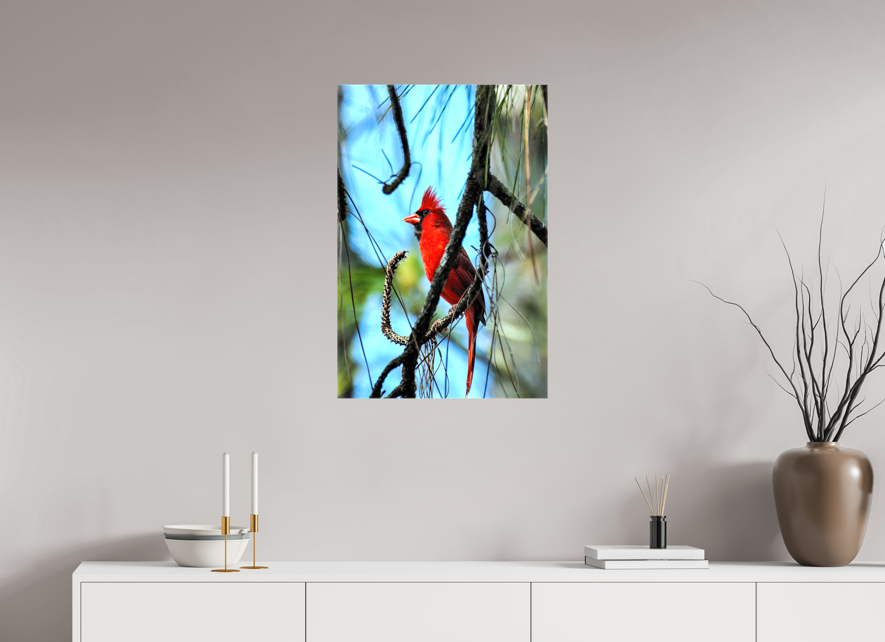 20 x 30″, Glossy Canvas on Stretcher Frame, 1,57" Wrapped The Corkscrew Cardinal