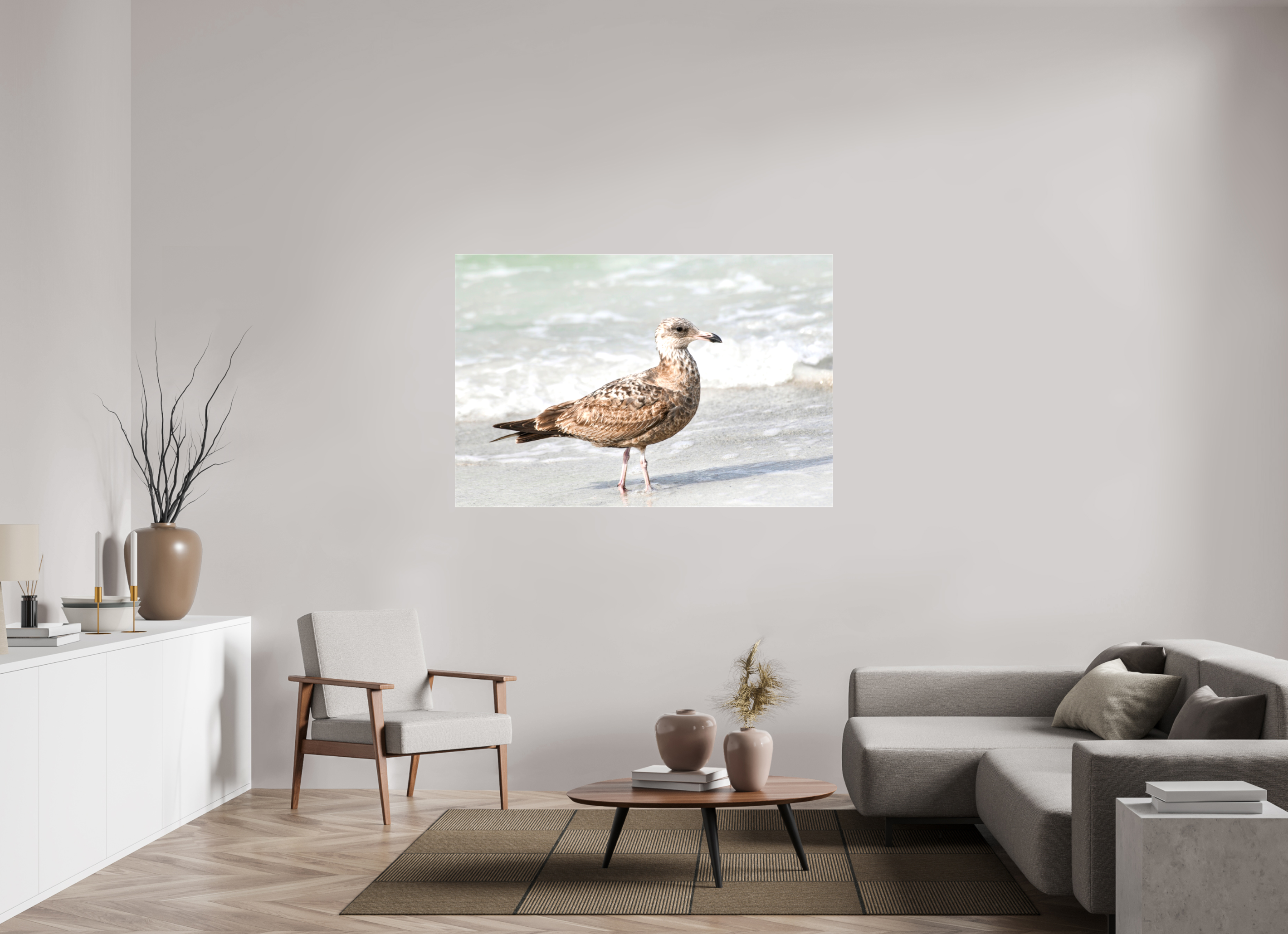 60 x 40″, Glossy Canvas on Stretcher Frame, 1,57" Wrapped The Young Explorer: Immature American Herring Gull