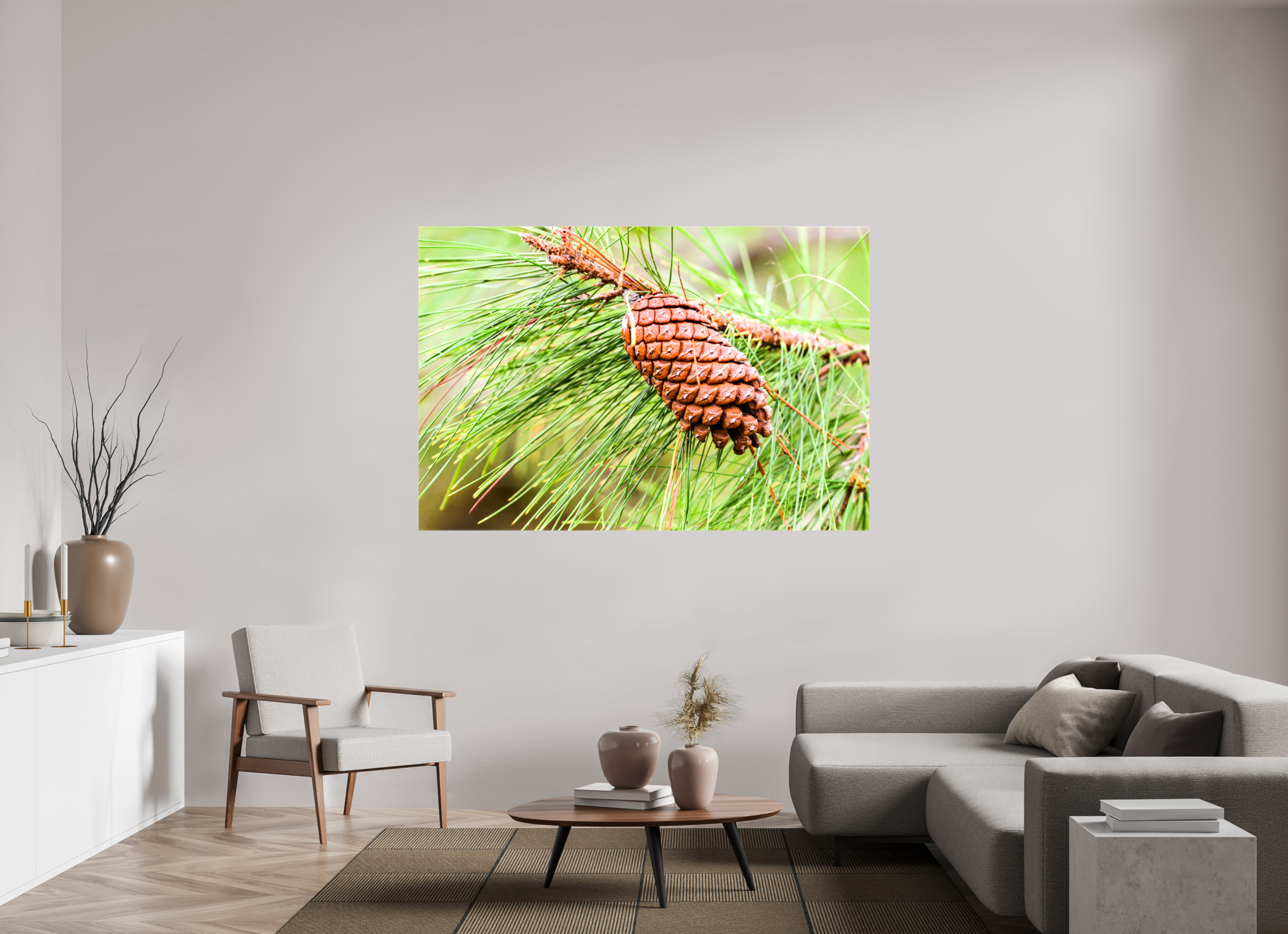 69.8 x 47″, Glossy Canvas on Stretcher Frame, 1,57" Wrapped The Longleaf Pine Cone