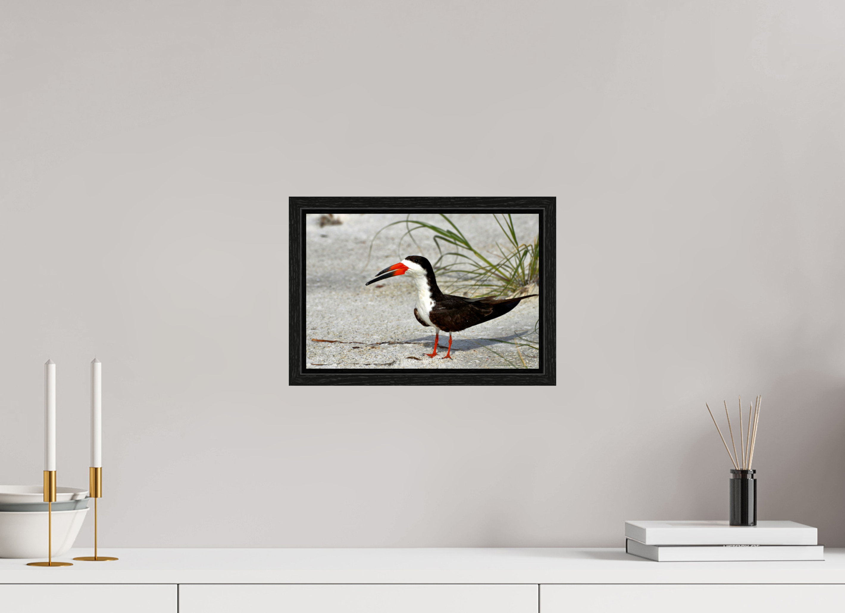 12 x 8″, Floater Frame, Basel 0.6", Black Oak, Glossy Acrylic Glass Sand & Black Skimmer