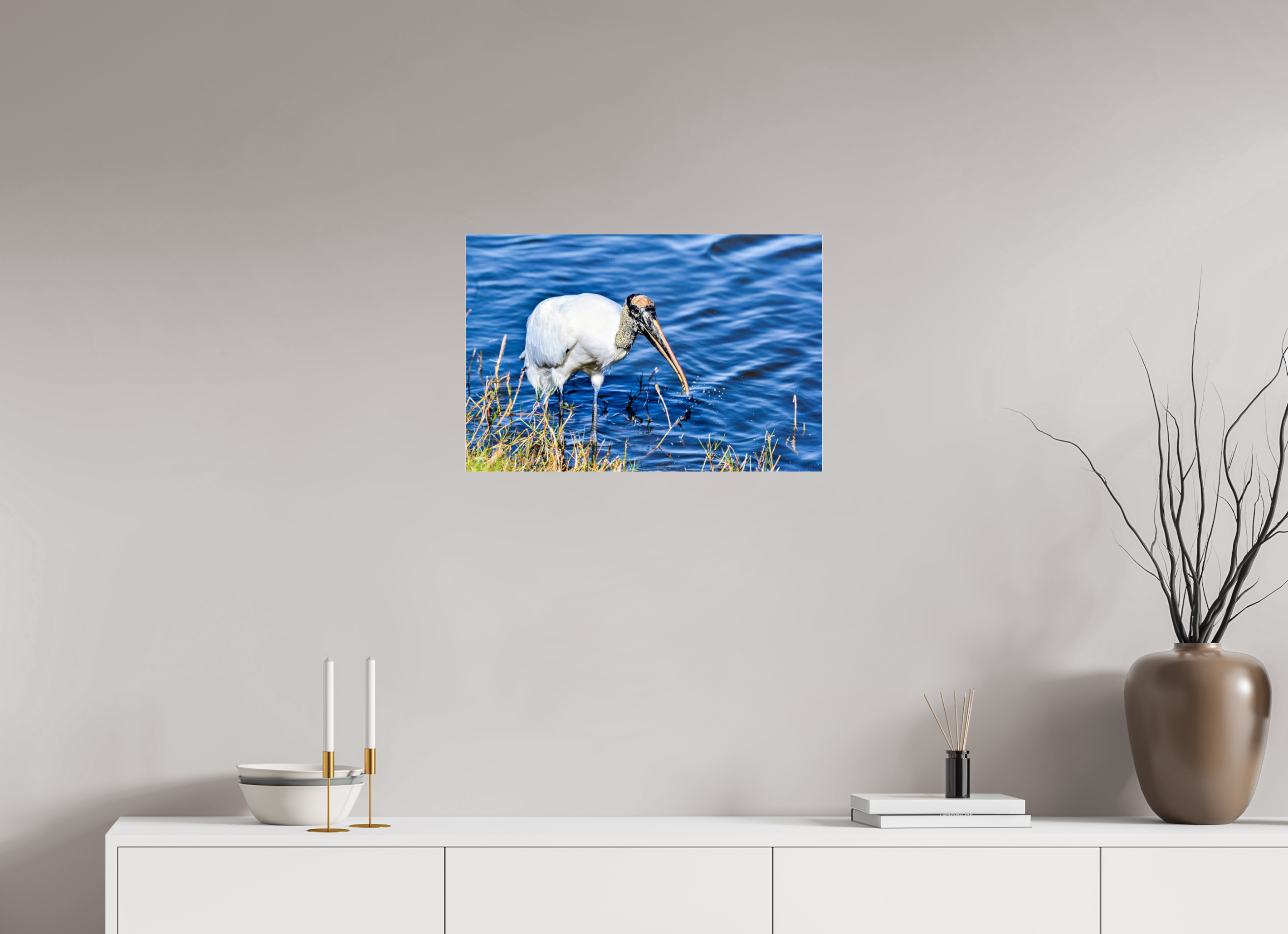 24 x 16″, Photo Print Fuji Crystal Archive Under Acrylic Glass The Morning Catch: Wood Stork in Action