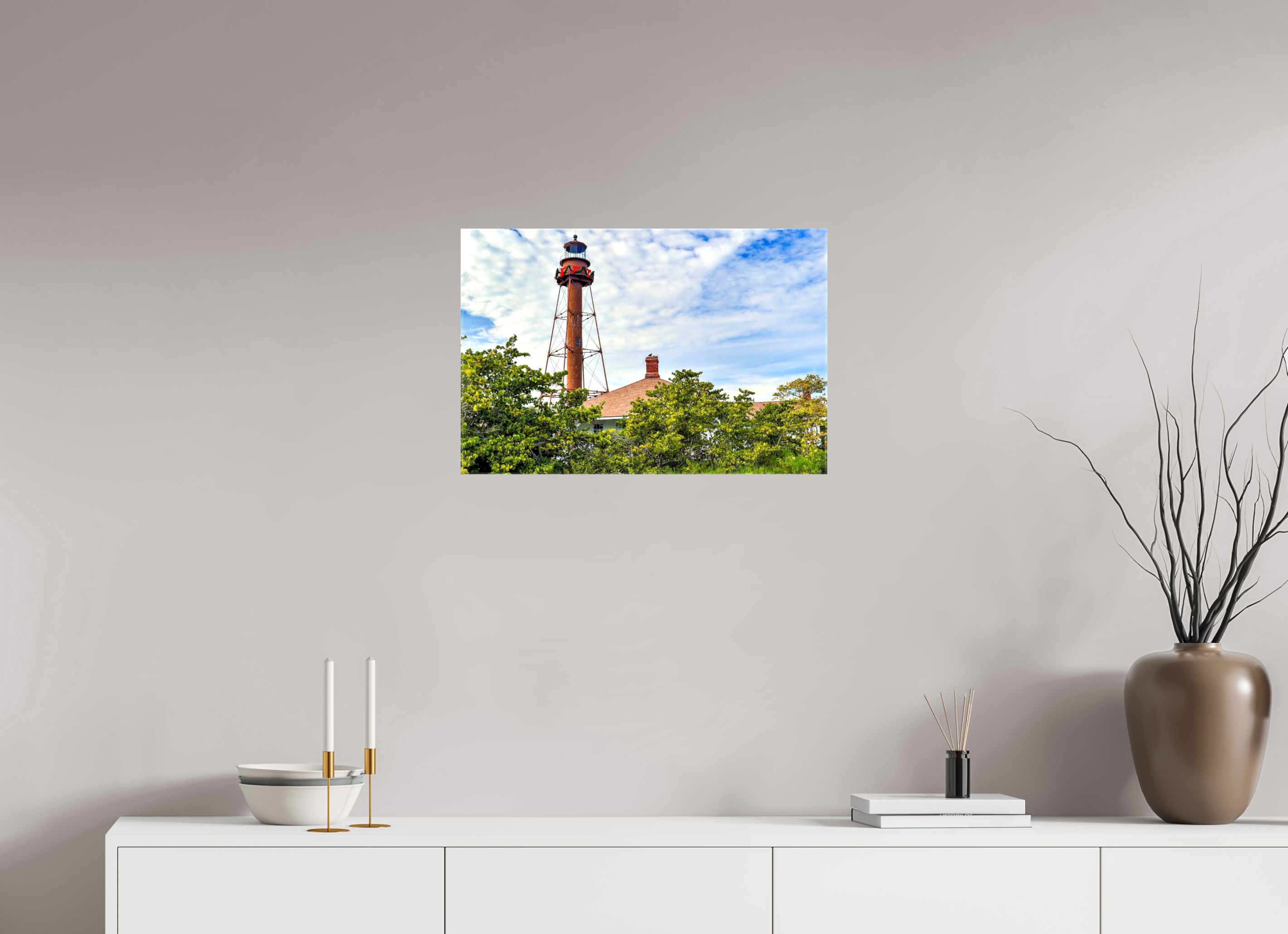 24 x 16″, Glossy Canvas on Stretcher Frame, 1,57" Wrapped Sanibel Island Lighthouse – Holiday Edition