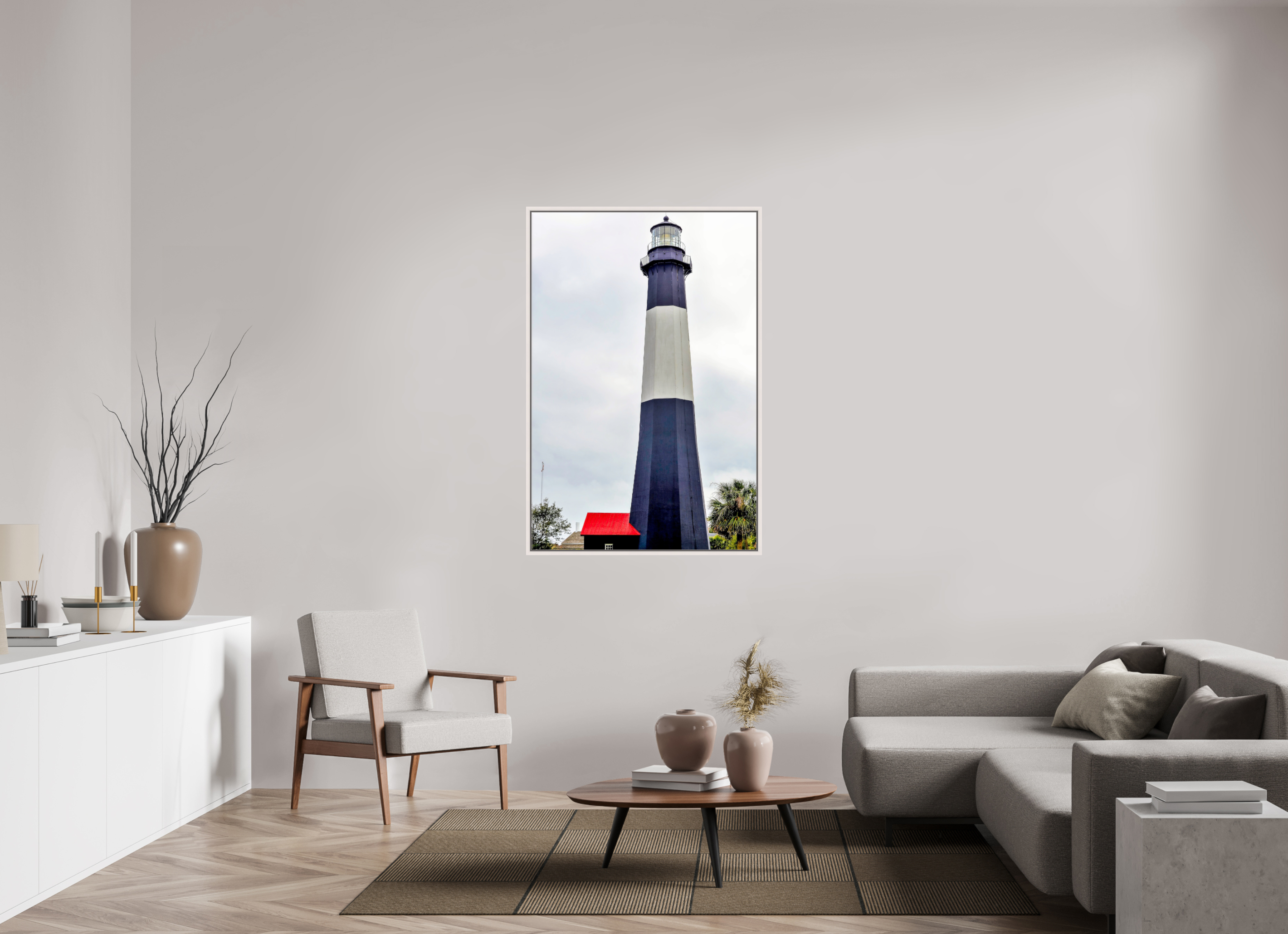 36 x 54″, Floater Frame, Basel 0.6", Maple White, Glossy Acrylic Glass Tybee Island Light Station