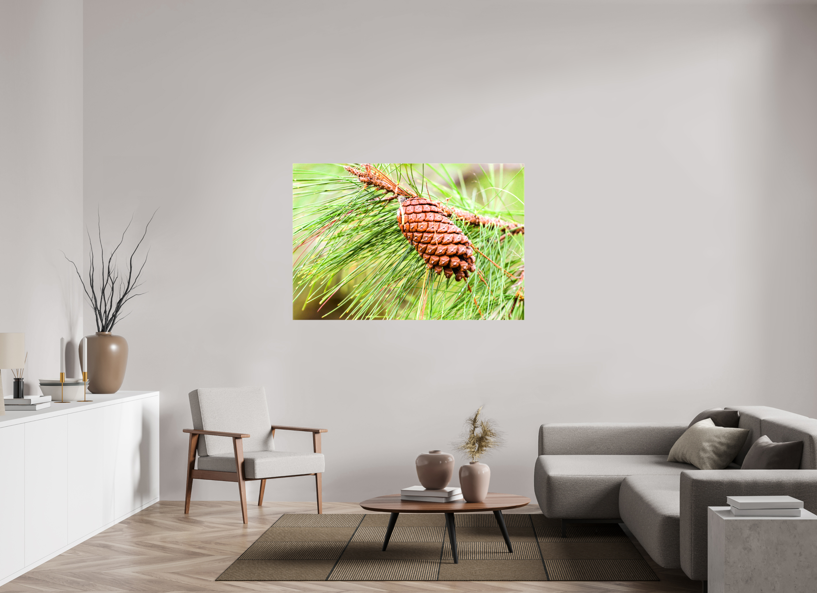 58 x 39″, Glossy Canvas on Stretcher Frame, 1,57" Wrapped The Longleaf Pine Cone