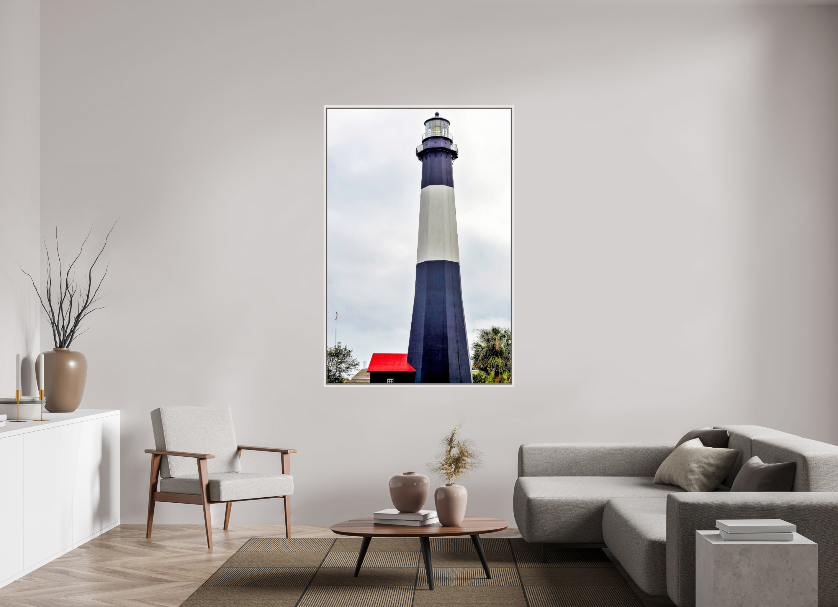 44 x 66″, Floater Frame, Basel 0.6", Maple White, Glossy Acrylic Glass Tybee Island Light Station